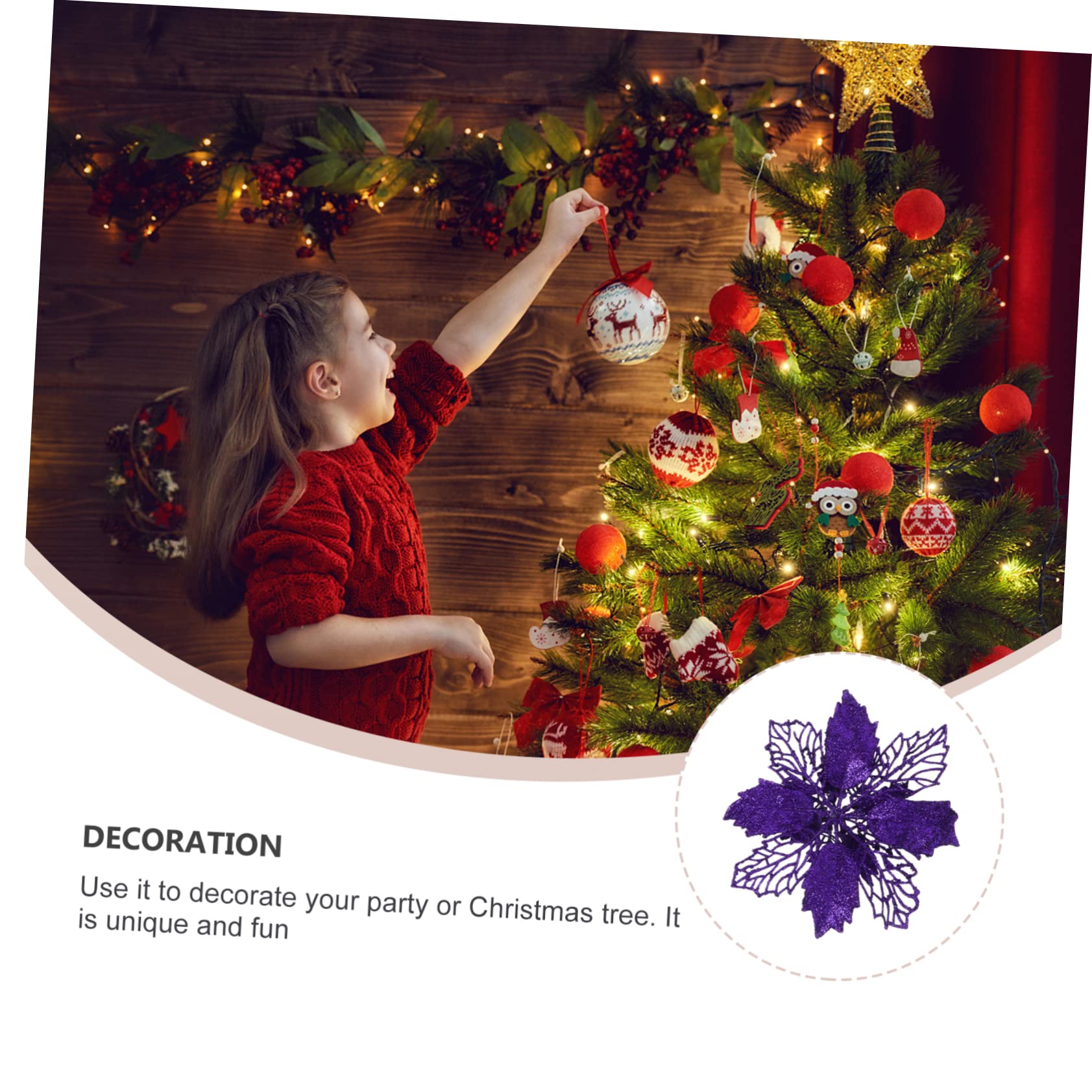Abaodam 3juegos Adornos Navideños De Flores Artificiales De Poinsettia De Brillo Decoraciones para Árbol De Navidad y Guirnaldas Festivas