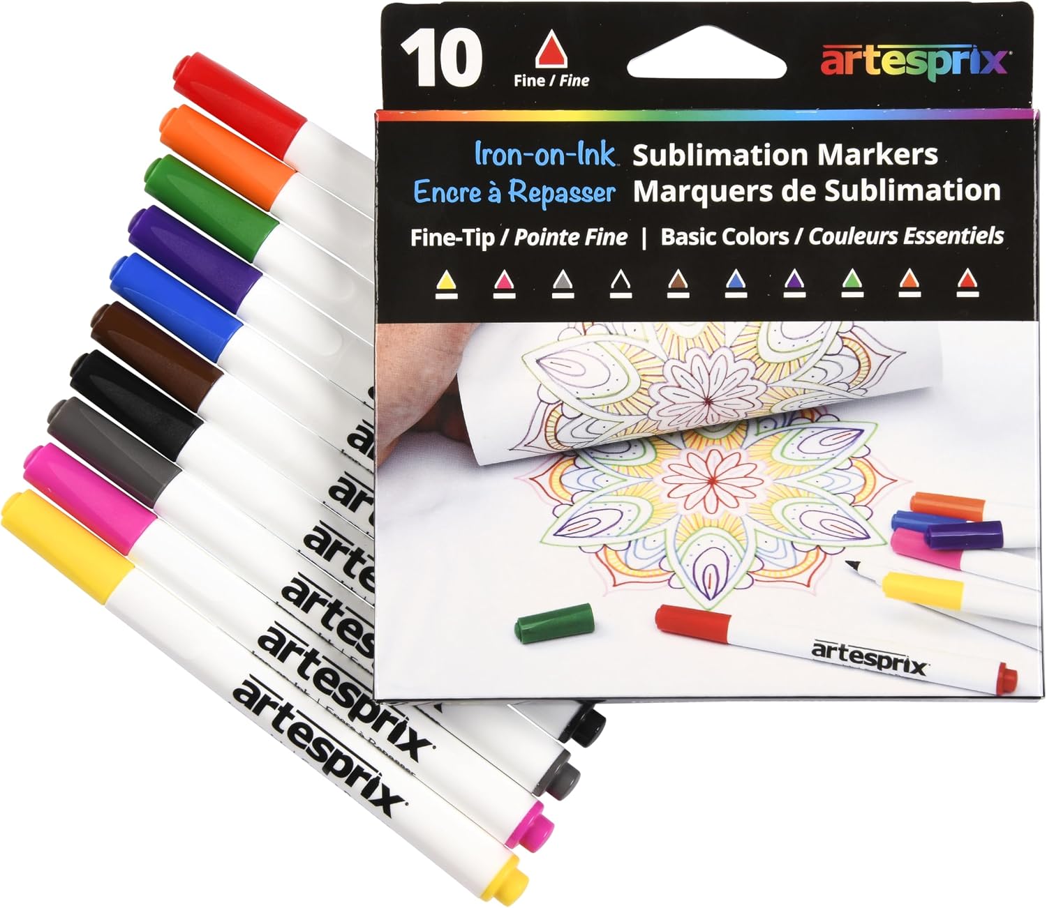 Artesprix Iron-on-Ink Markers for Sublimation Printing & Drawing, Basic Color Fine Tip, 10 Color Set