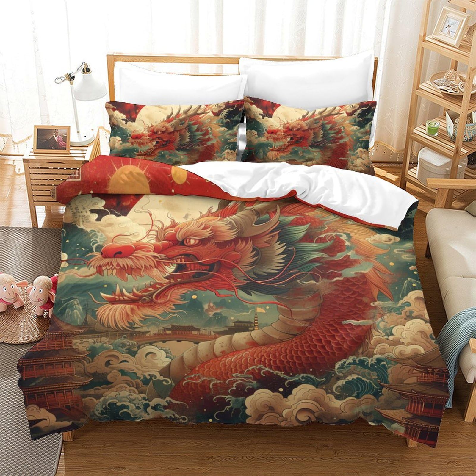 Parure de lit dragon 3D en microfibre douce et zippée pour ado