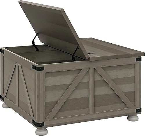 Miniatura 10 de HOMCOM Mesa de centro de granja con almacenamiento oculto en el interior mesa de centro cuadrada grande para muebles de sala de estar mesa central