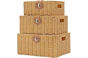 Wicker Covered Baskets Set of 3 for Storage, Beige