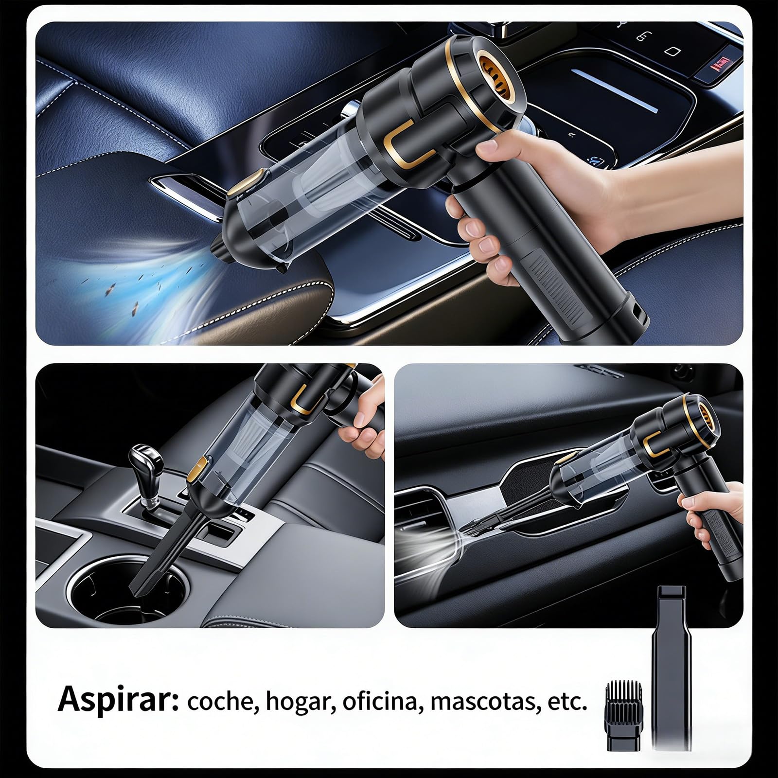 2 en 1 Soplador de Polvo Eléctrico y Aspirador con Luz, 17KPa, 6000mAh, 3 Velocidades, Soplador y Aspirador, Motor Sin Escobillas, para Coche, PC, Sofá, Mascotas, Exterior, Hogar (Negro)