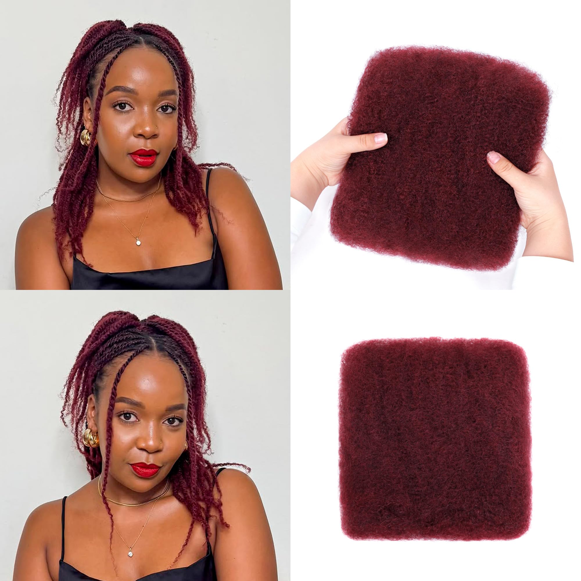 Afro Kinkys Bulk Human Hair -100% Real Human Hair for Mini Twist, Braiding, Loc Extensions & Crochet, Kinky Curly Hair Bundles, Natural Afro Bulk for