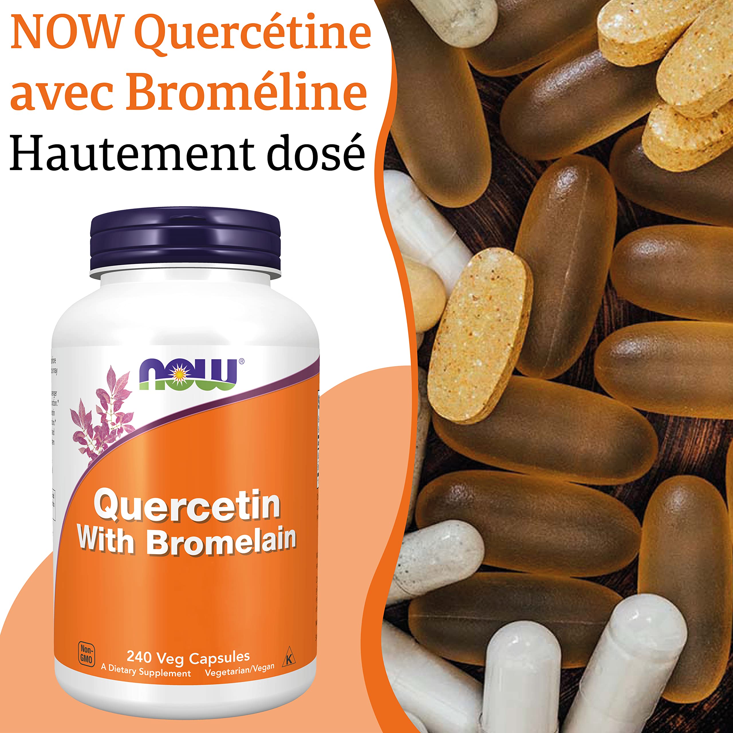 Now Foods, Quercétine avec Bromélaïne, Hautement Dosé, 240 Capsules végétaliennes, Testé en Laboratoire, Sans Soja, Sans Gluten, Végétarien, Sans OGM