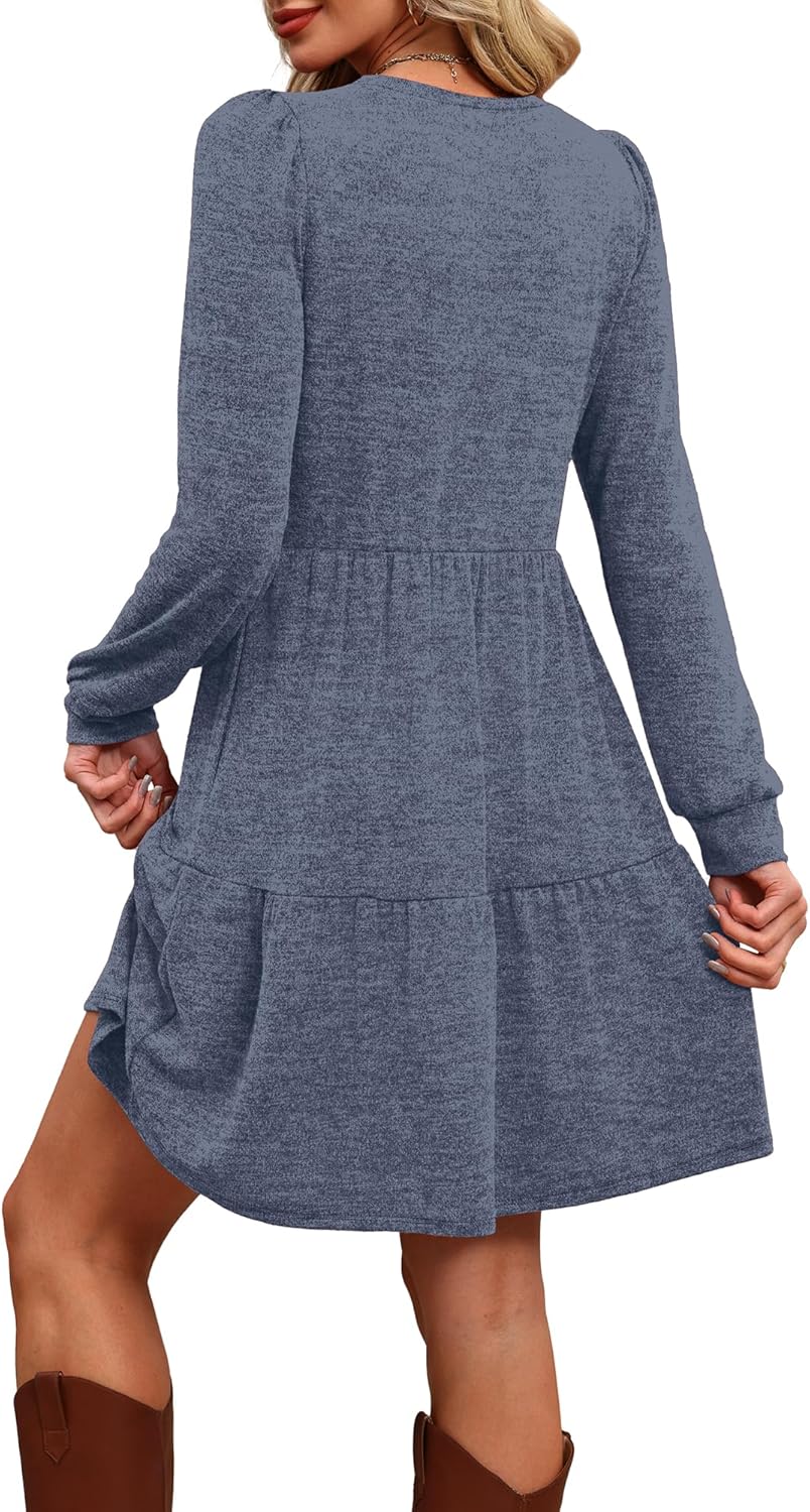 OFEEFAN Womens Long Sleeve Fall Dresses with Pockets Crew Neck Babydoll Casual Winter Dress 2025 - Image 4