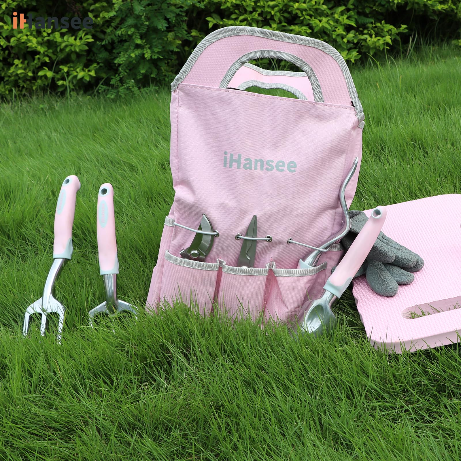 Juego de Herramientas de jardín de Aluminio de 12 Piezas con Mango Antideslizante, Almohadilla de Rodillas, Delantal, Guantes y Bolsa organizadora, Herramientas de paisajismo, Regalo para
