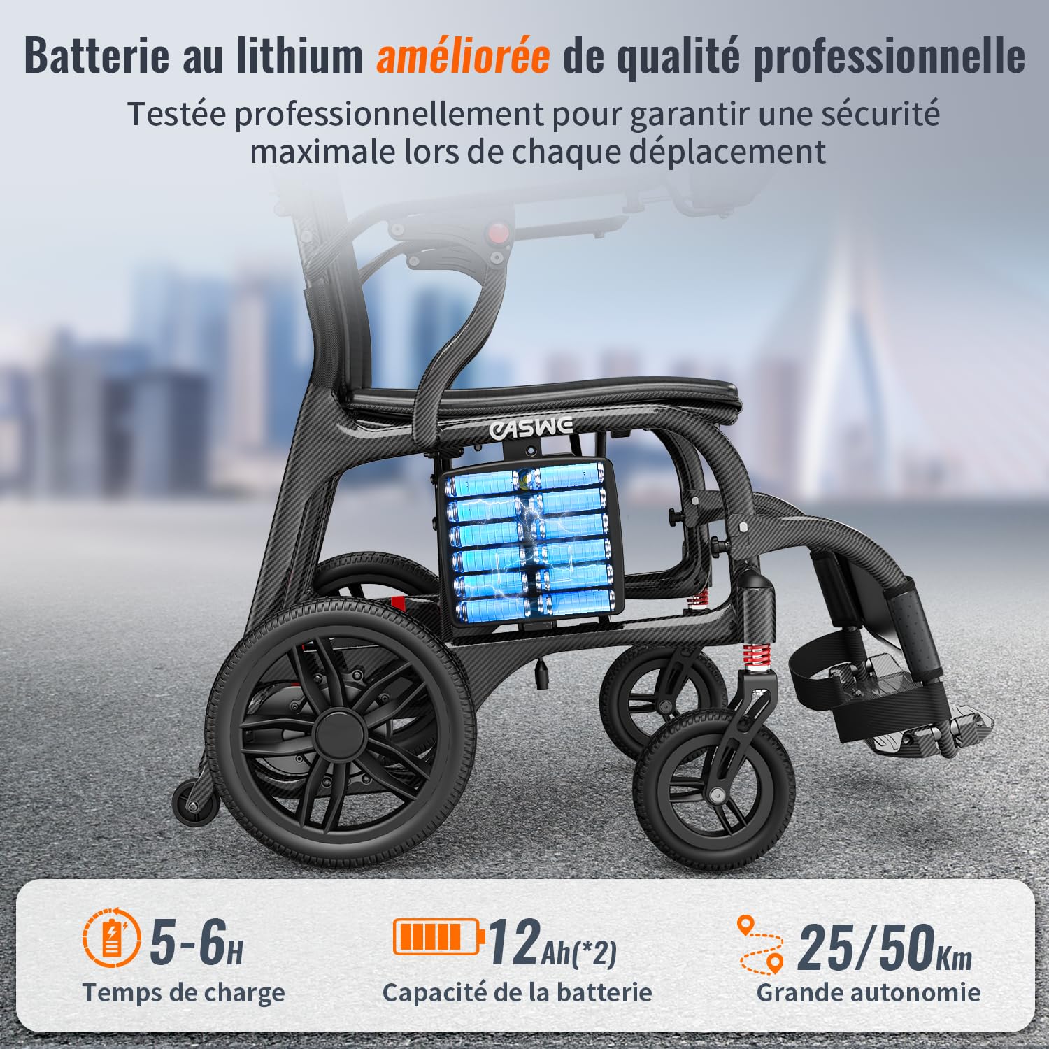 C30 Fauteuil Roulant Électrique Ultra Léger Pliable Tout Fibre de Carbone 11kg, Autonomie 25/50km, Moteurs Sans Balais 400W Batterie 24Ah, Fauteuil Roulant Transportable pour Adultes Âgées, Noir