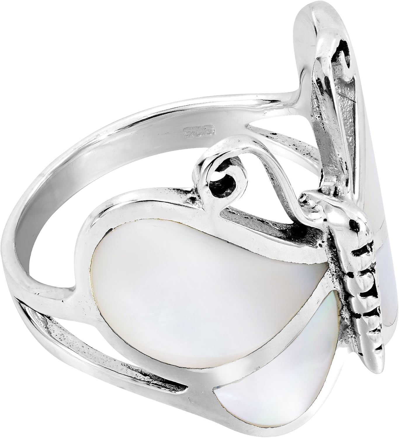 Aeravida Captivating Butterfly Motif White MOP Statement .925 Sterling Silver Ring - Image 2