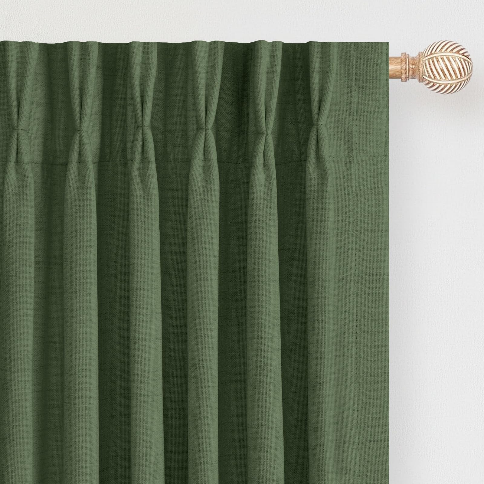 DEFYNEE Pinch Pleated Curtain, Blackout Curtains for Bedroom, Linen-Look Thermal Insulated, with Back Tab & Hooks, Curtains for Living Room, Office, 2 Panels,40"x96",MossGreen