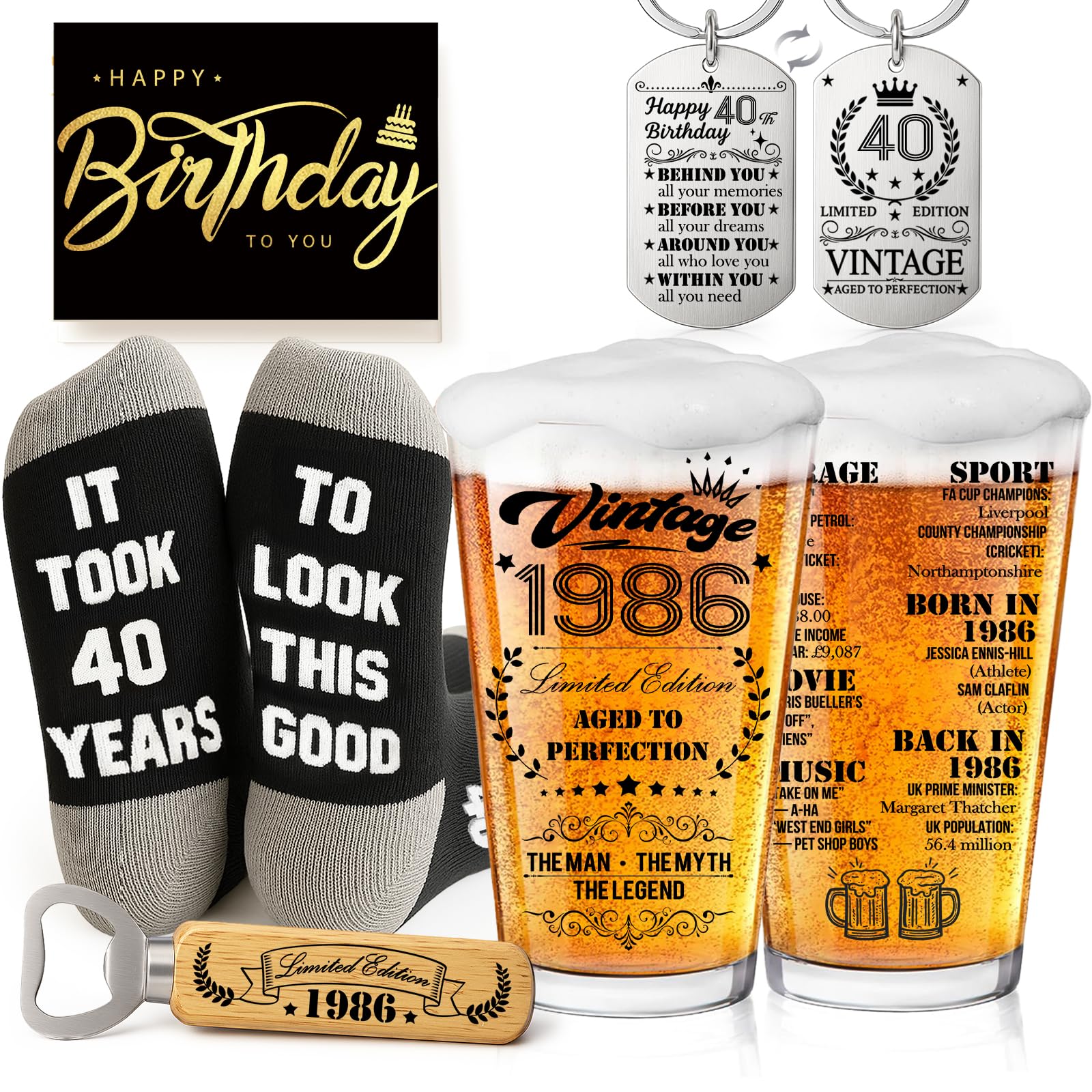 Joybble Birthday Gifts for Men, 1946 Birthday Decorations Beer Glass in Vintage Box, Valentine's Day Gift Beer Glasses Gift Ideas, Presents for Men, Personalised Beer Glass Sets (1986)