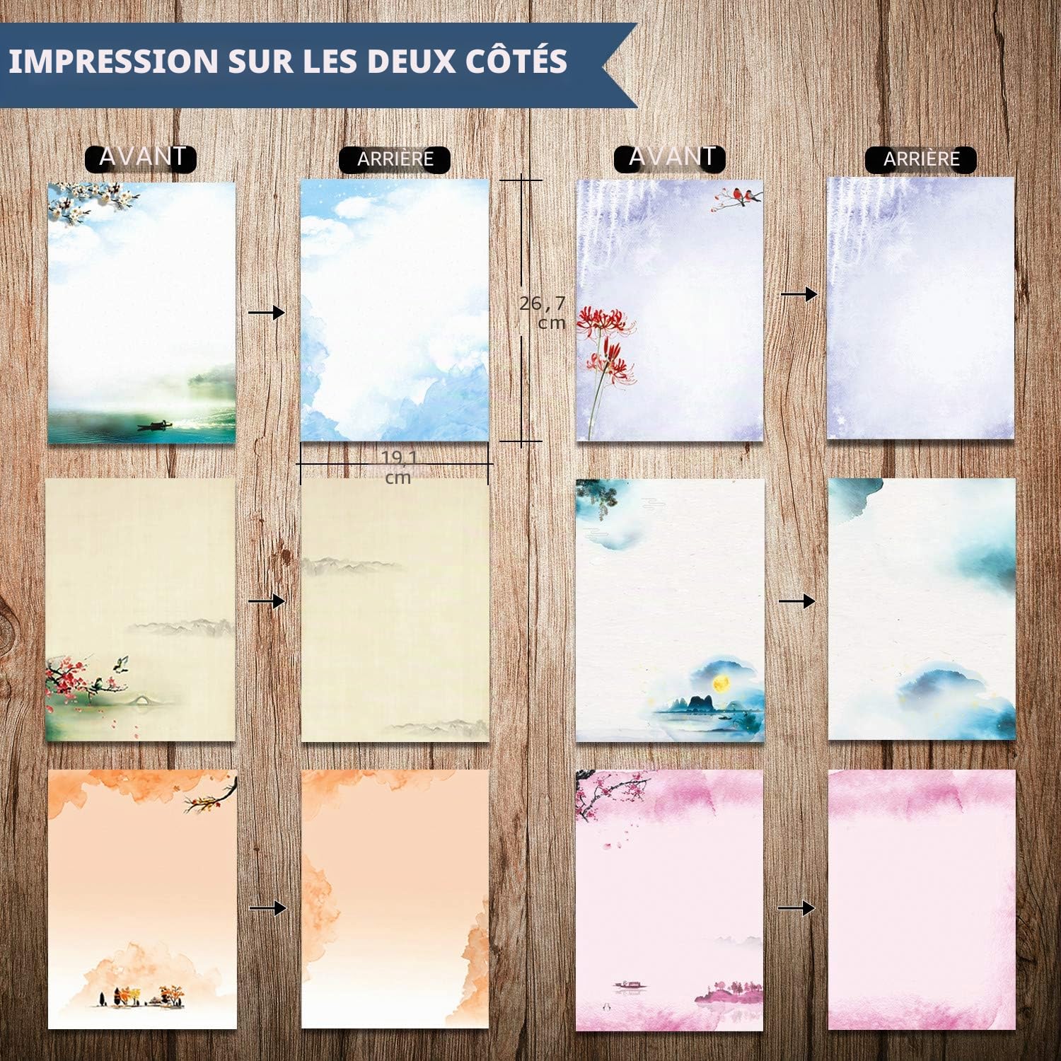 Papier à Lettre Japonais 48 Feuilles 24 Enveloppes Auto-adhésives 6 Assortis pour Imprimante