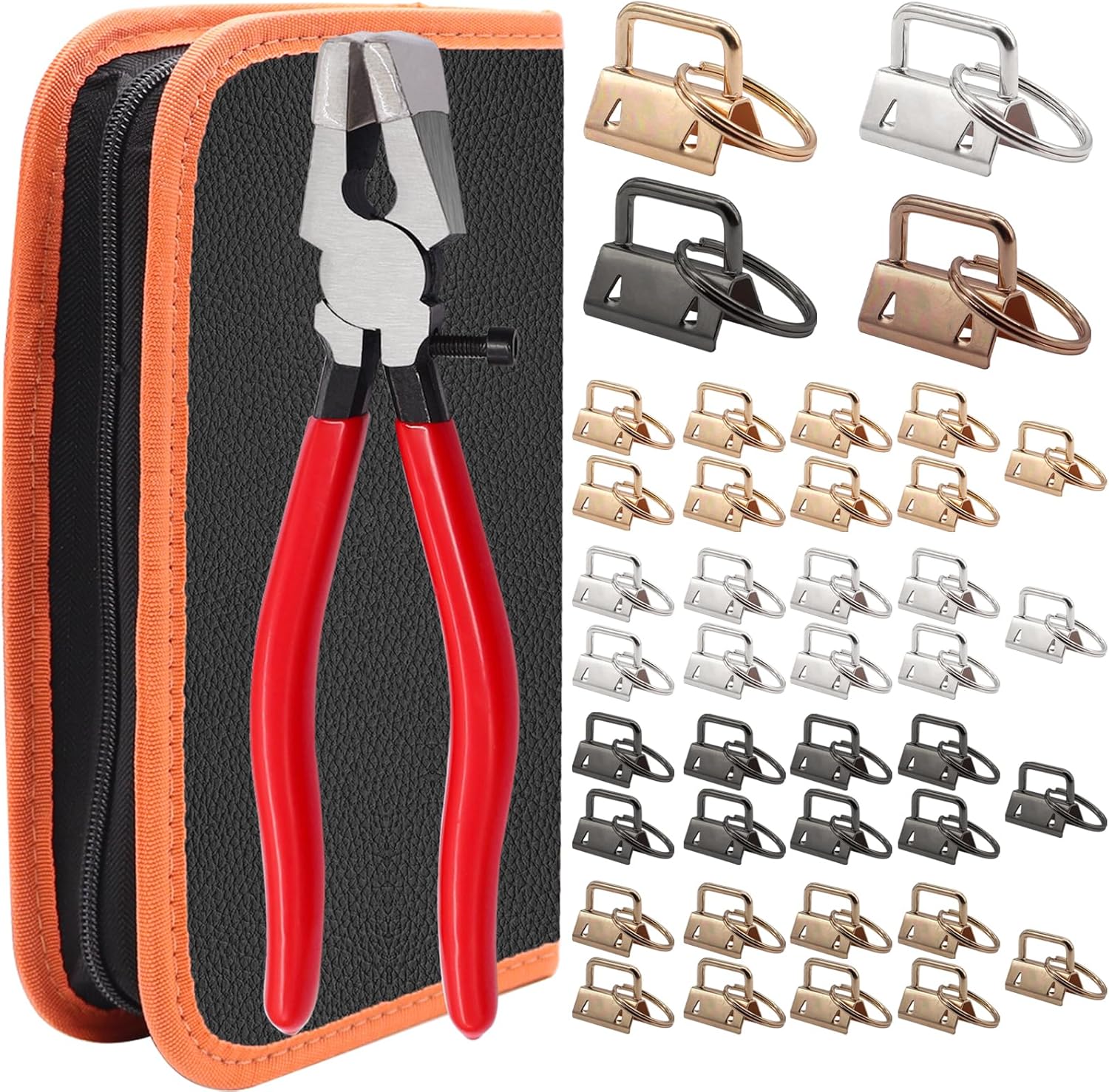 weideer 40 Sets Key Fob Hardware with Key Fob Plier Tools Bag, Glass Running Pliers for Wristlet Key Fobs/Key Lanyard/Key Chain Hardware Install