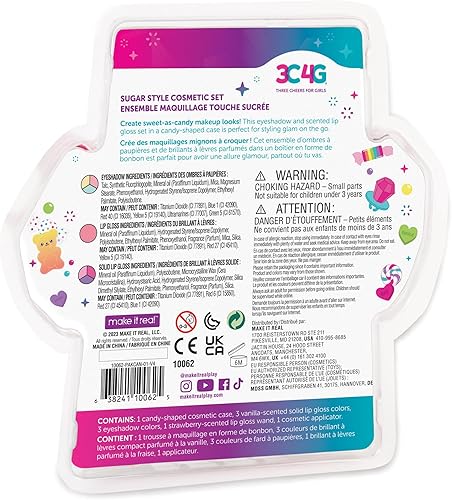 Miniatura 3 de 3C4G Juego de cosméticos estilo azúcar, 9 piezas, 4 colores de brillo de labios perfumado y sombra de ojos en un recipiente en forma de caramelo,