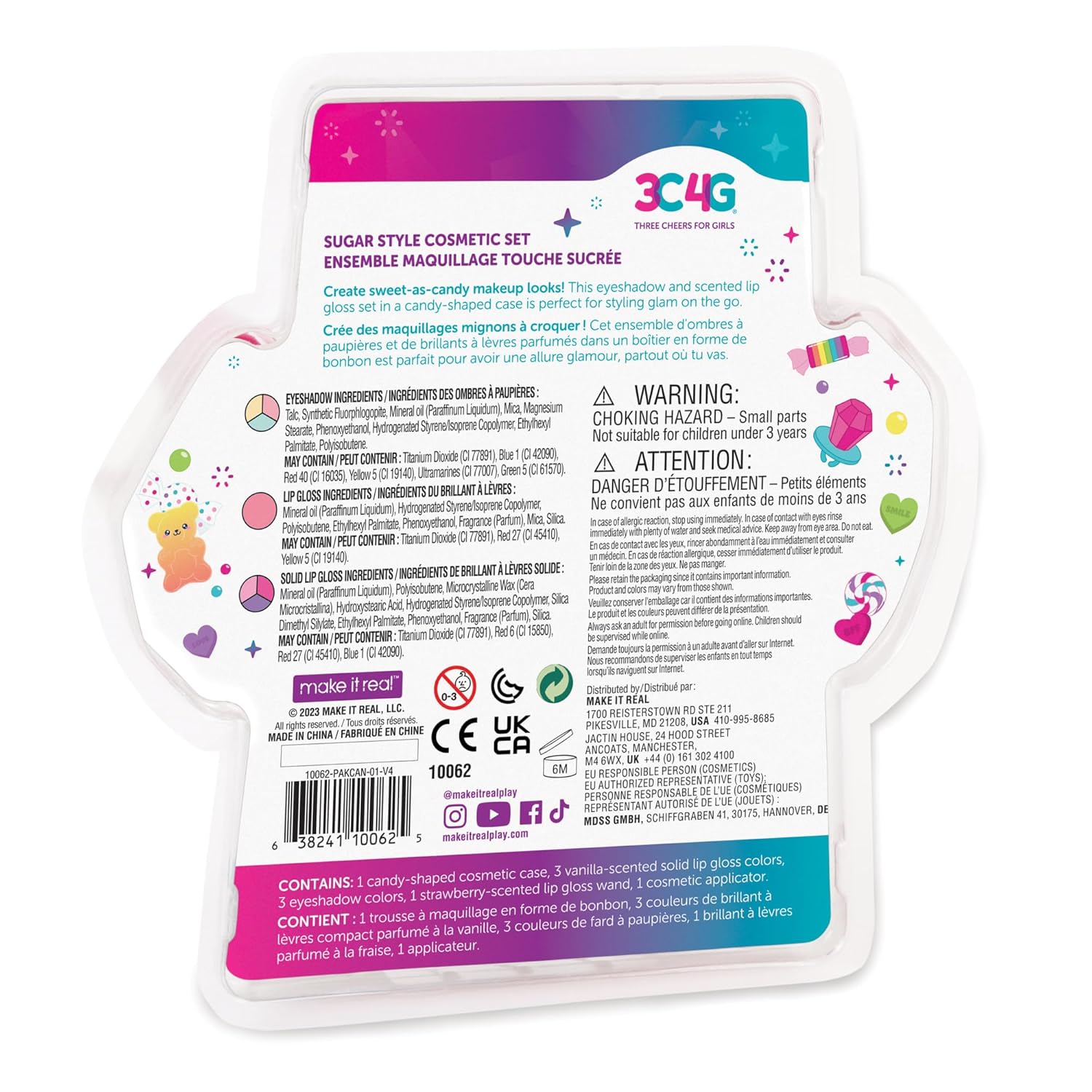 3C4G: Sugar Style Cosmetic Set - 9pcs, 4 Colors of Scented Lip Gloss & Eyeshadow Held in a Candy Shaped Container, Makeup Girls & Kids Ages 8+ (Pack of 2)