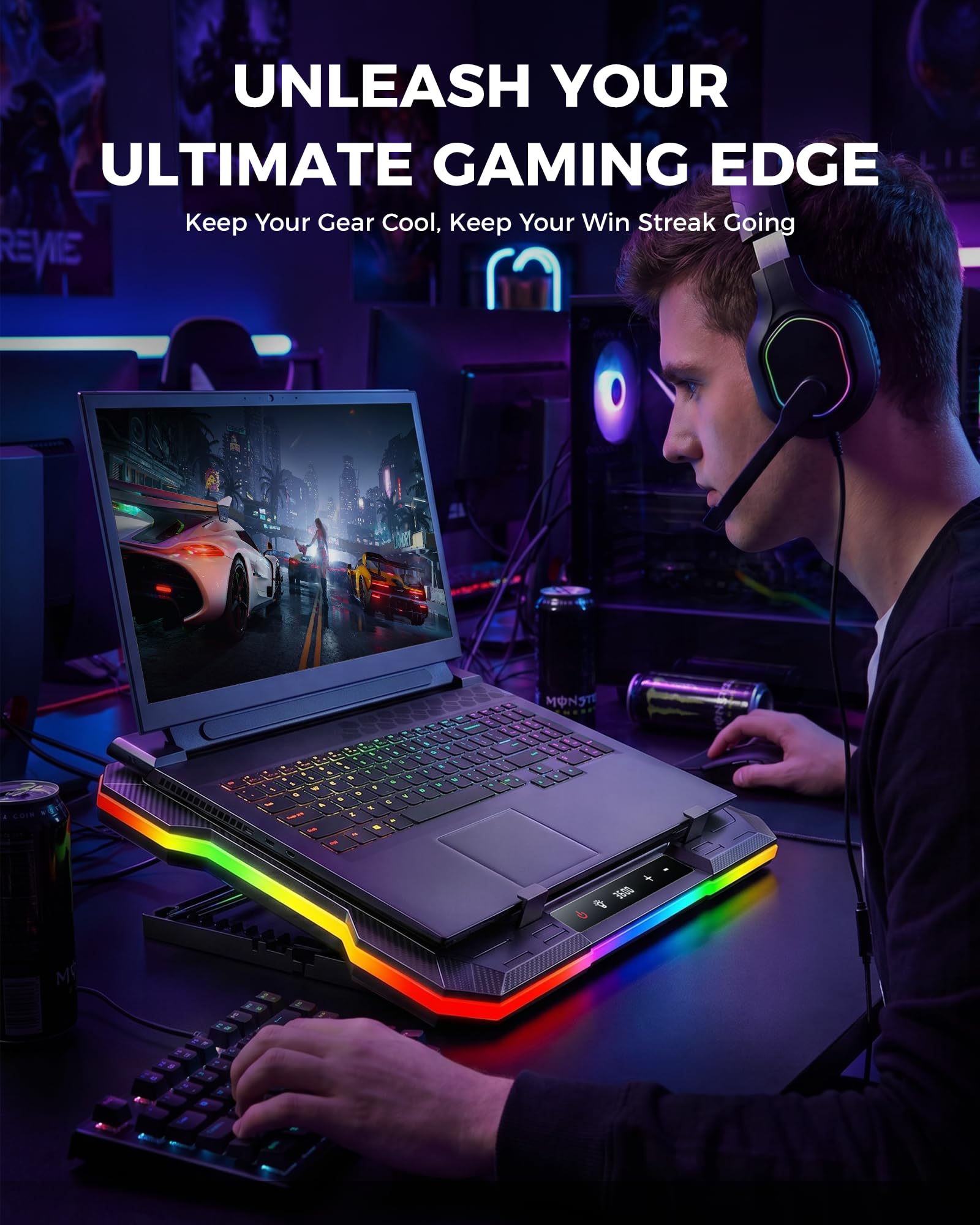 ChillCore 2 ventole staccabili RGB Gaming Laptop Cooling Pad, raffreddamento rapido per laptop da 15,6-49 cm, controllo della velocità variabile, 8 altezze regolabili - K6 RGB