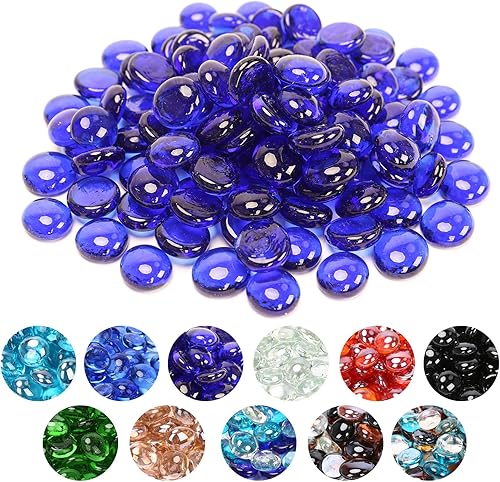 GRISUN Cuentas de vidrio de fuego azul cobalto de 12 pulgada para hoguera, vidrio redondo reflectante de 10 libras, decorativo para chimenea natural