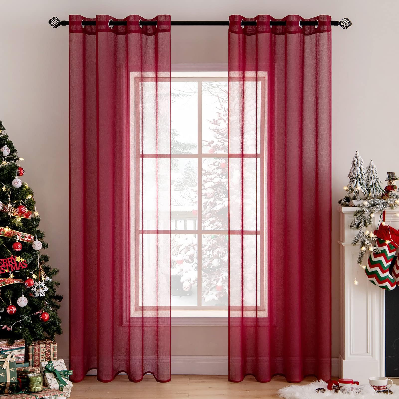 MIULEE Sheer Voile Vorhänge mit Ösen Transparente Gardinen aus Voile Polyester Ösenschal Transparent Wohnzimmer Luftig Dekoschal für Schlafzimmer