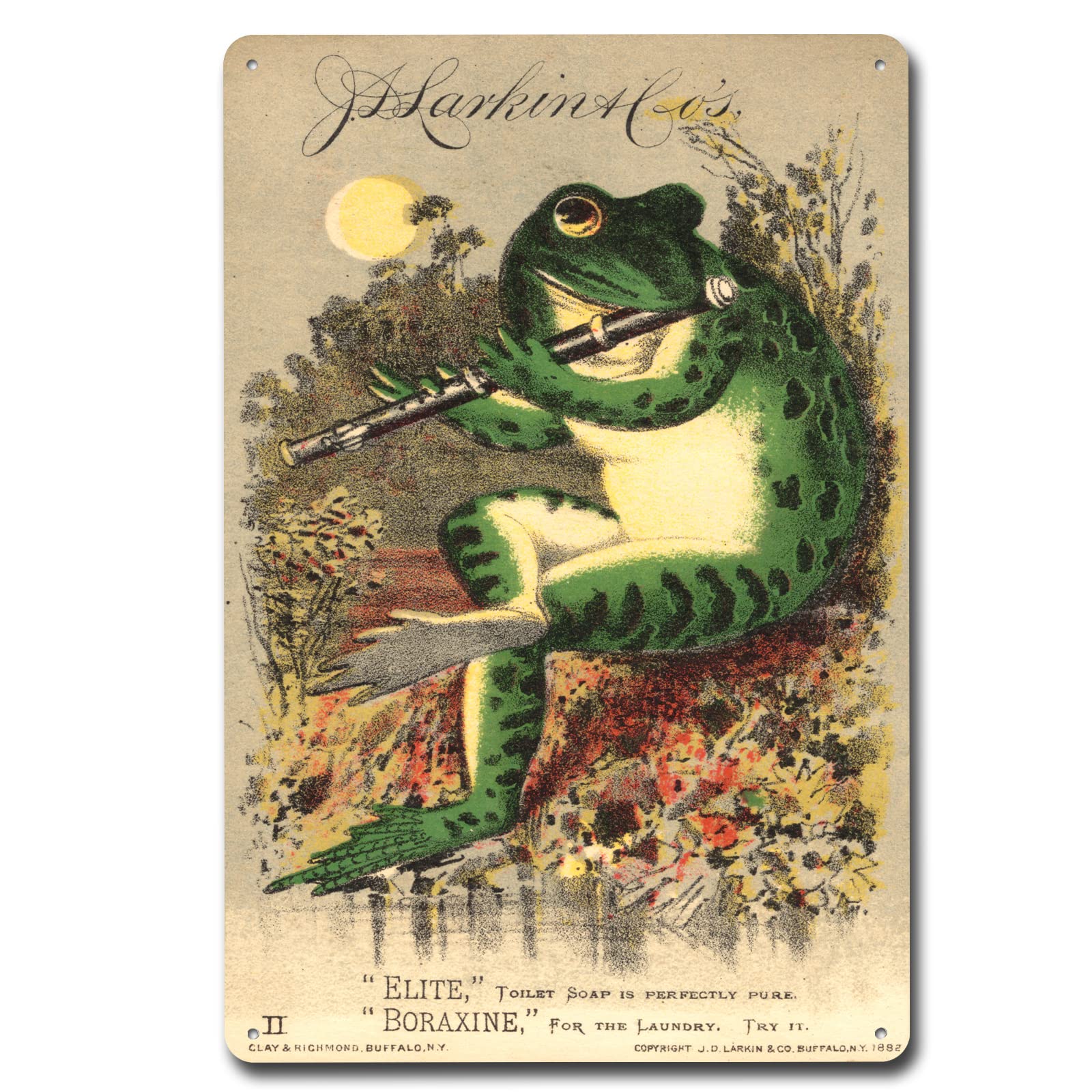 Vintage Metal Sign Frog Playing The Flute In The Moonlight "Elite," Toilet Soap Is Perfectly Pure Tin Sign for Bathroom Living Room Bedroom 8 x 12 Inch