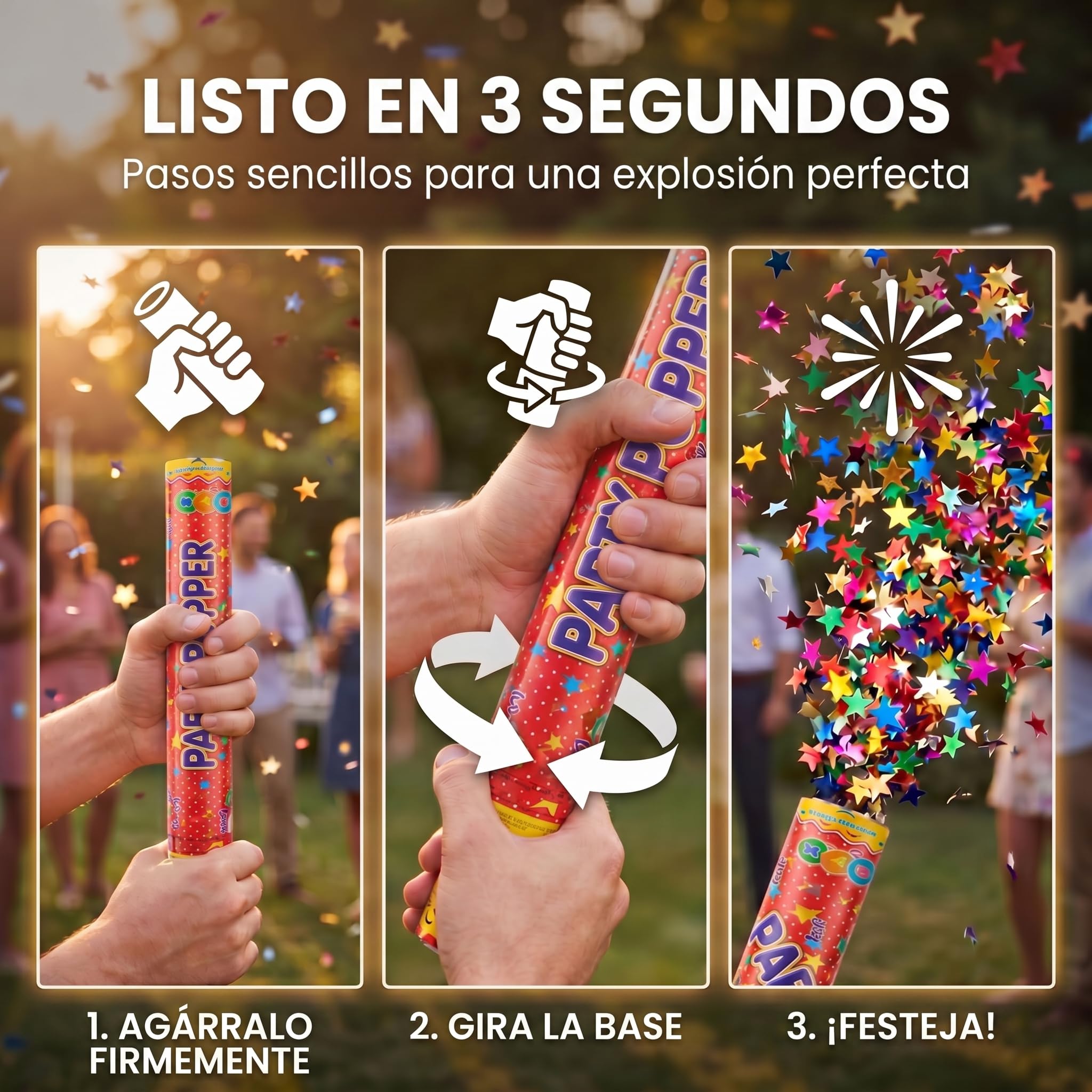 Cañón de Confeti Tirador de Confeti para fiestas Cañón de Confeti - XXL - Conjunto (Colorido (100cm), 10 piezas)