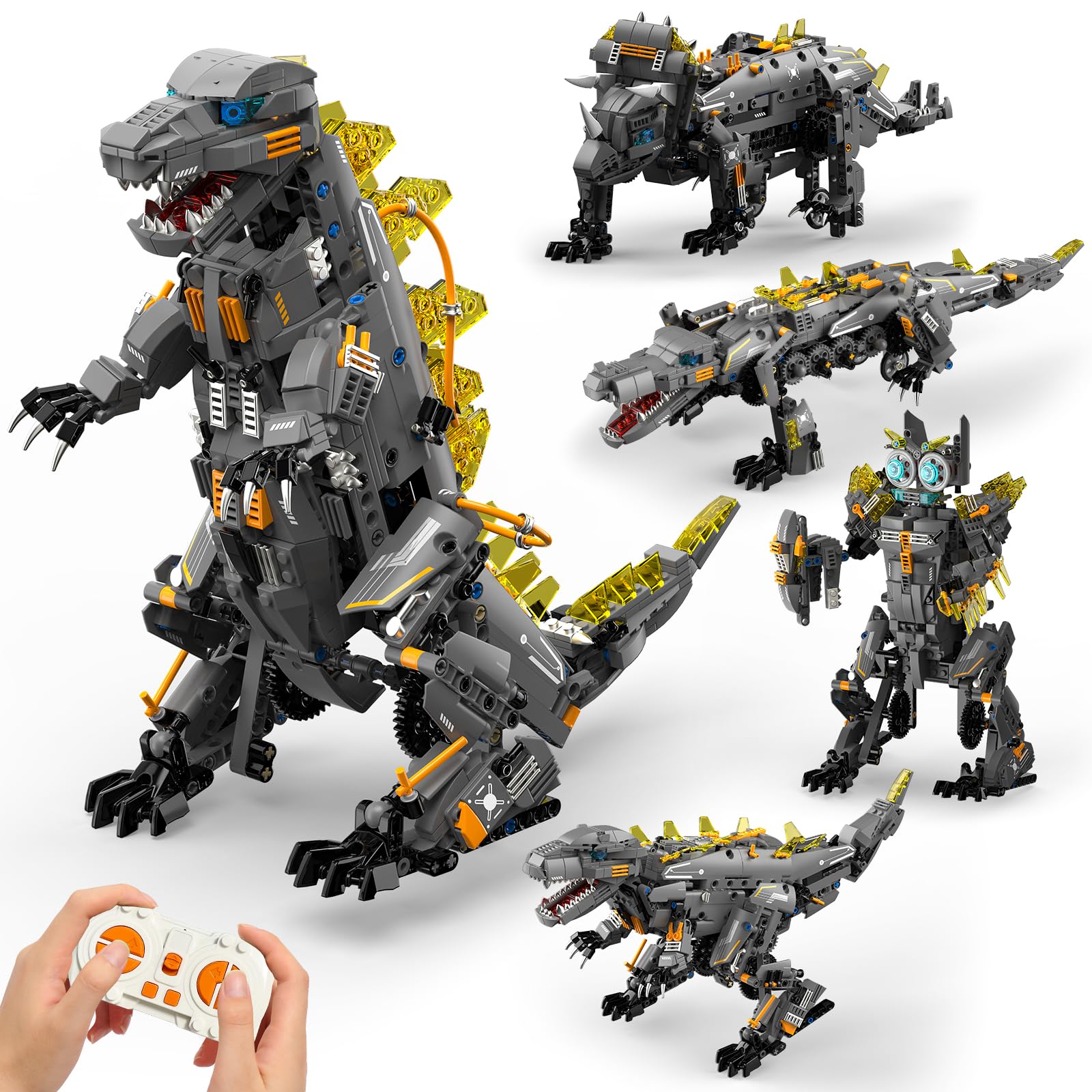 Sunrad Technik Roboter Bauspielzeug für Kinder,5 in 1 App & Fernsteuerung Technic Roboter Dinosaurier Monster Baustein,935 Stück RC Programmierbares Spielzeug Geschenk für Jungen Mädchen 7-12+