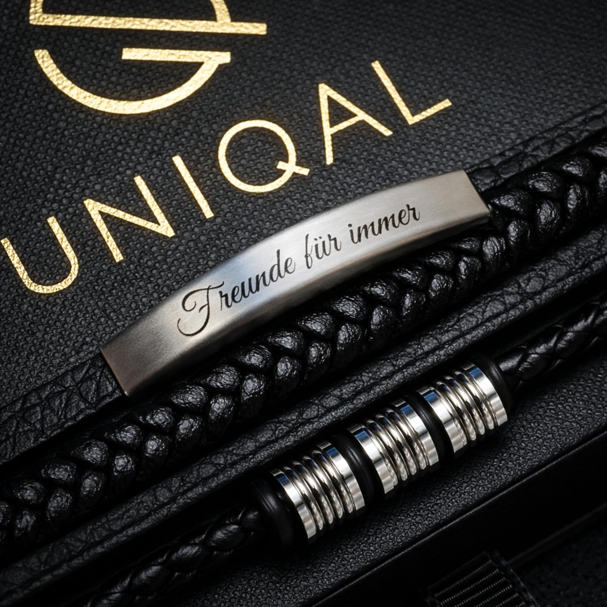 UNIQAL - Bracelet en cuir personnalisé avec gravure « SHAPE » pour homme et femme - Fermeture magnétique - Fabriqué à la main en Allemagne
