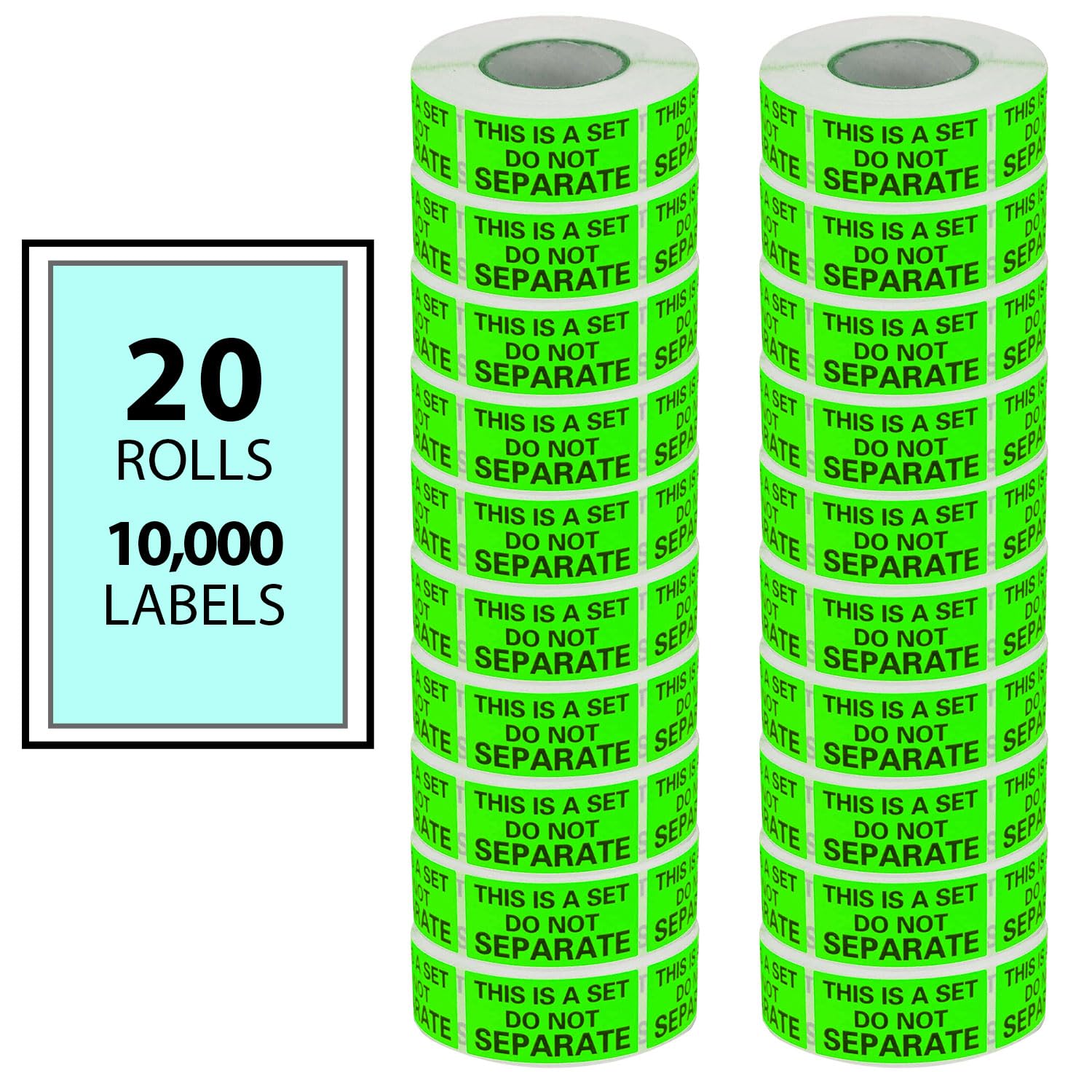 Este es un juego de etiquetas que no separan (1 pulgada x 2 pulgadas - 500/rollo), etiquetas de embalaje de Logística de Amazon, verde neón, 20 rollos - total 10.000 etiquetas