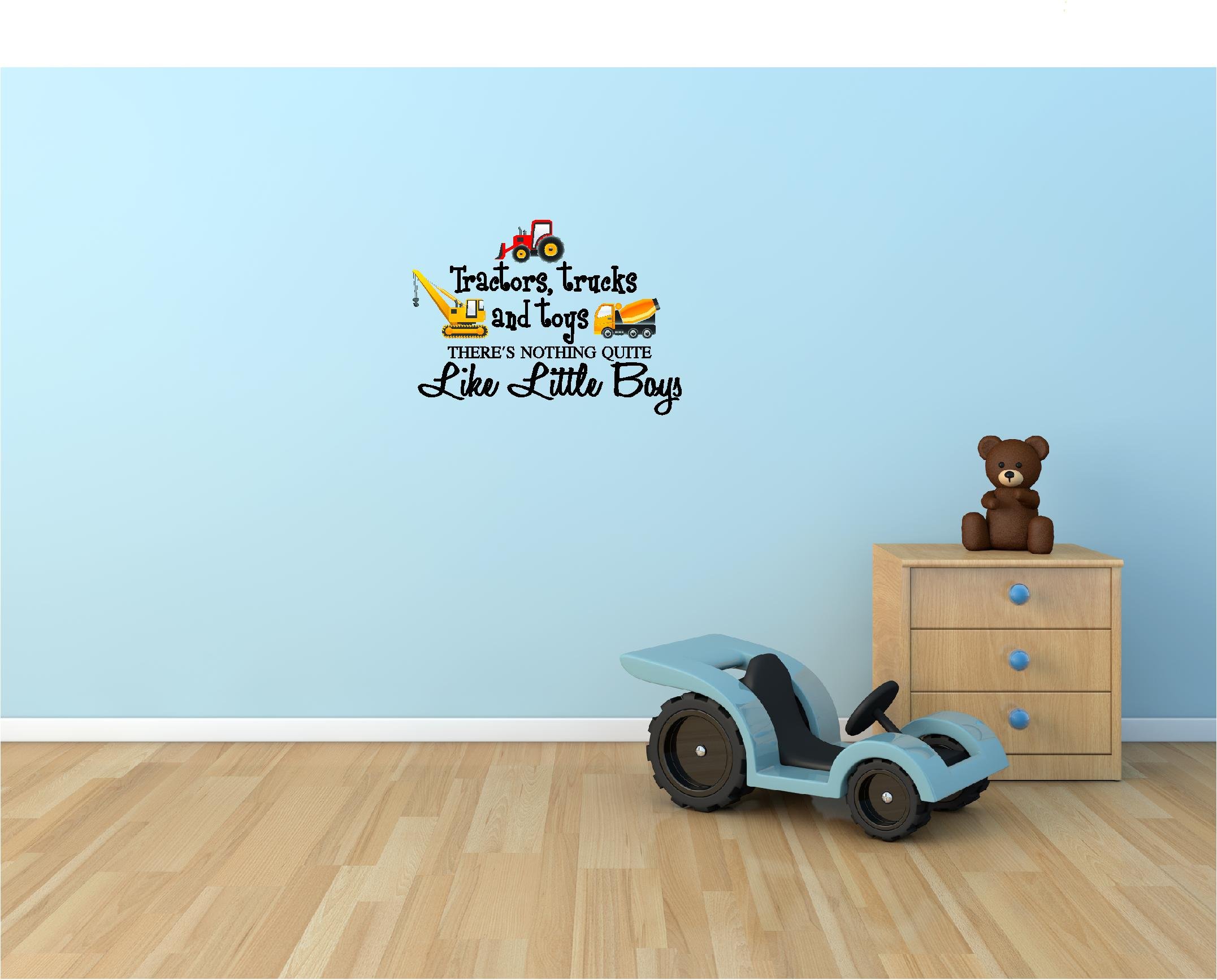 Tractors, Trucks and Toys There's Nothing Quite Like Little Boys (Printed Trucks) Cute Inspirational Home Vinyl Wall Decals Art Lettering