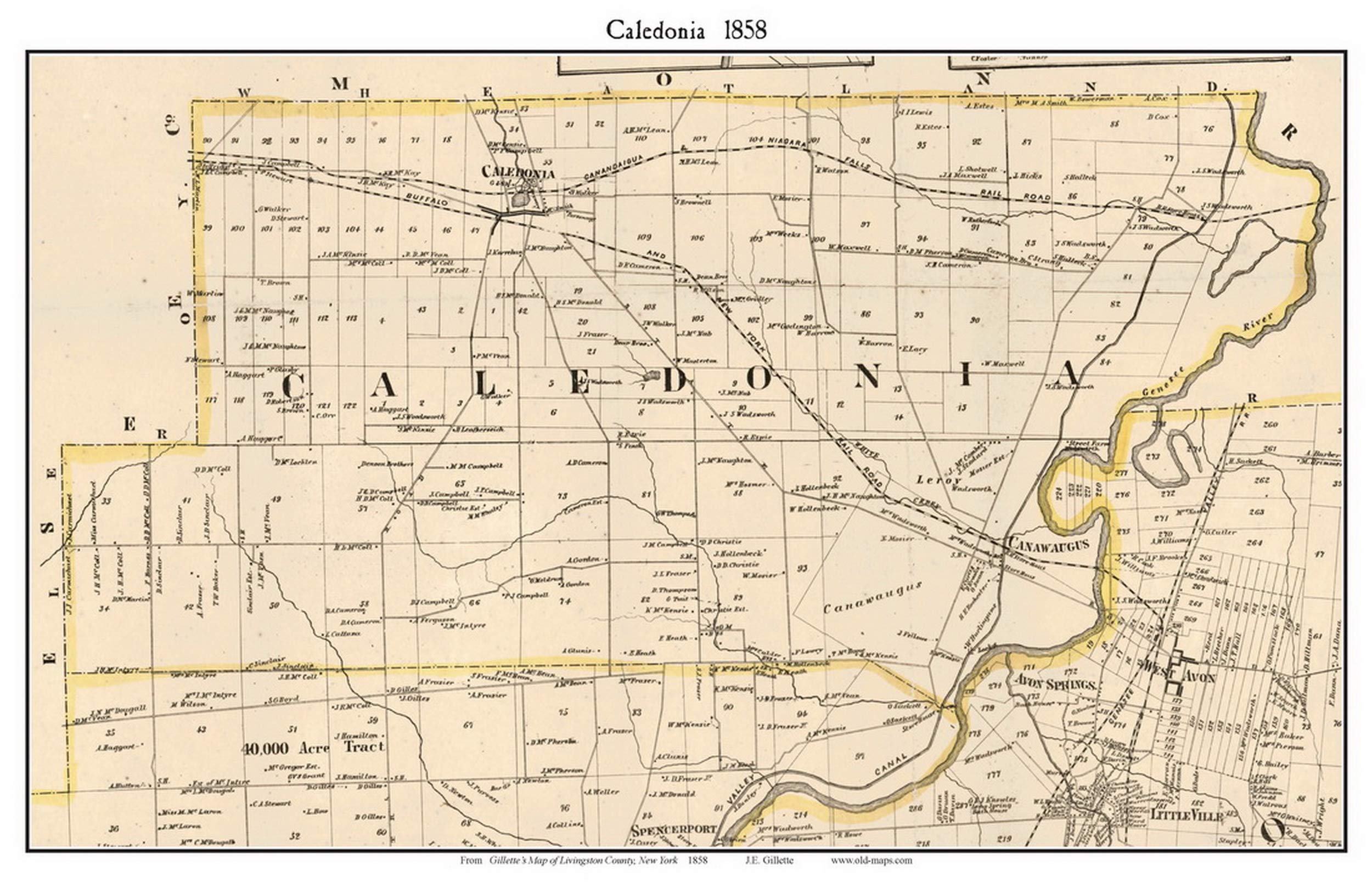 Buy Caledonia 1858 Old Town with wner Names New York Reprint