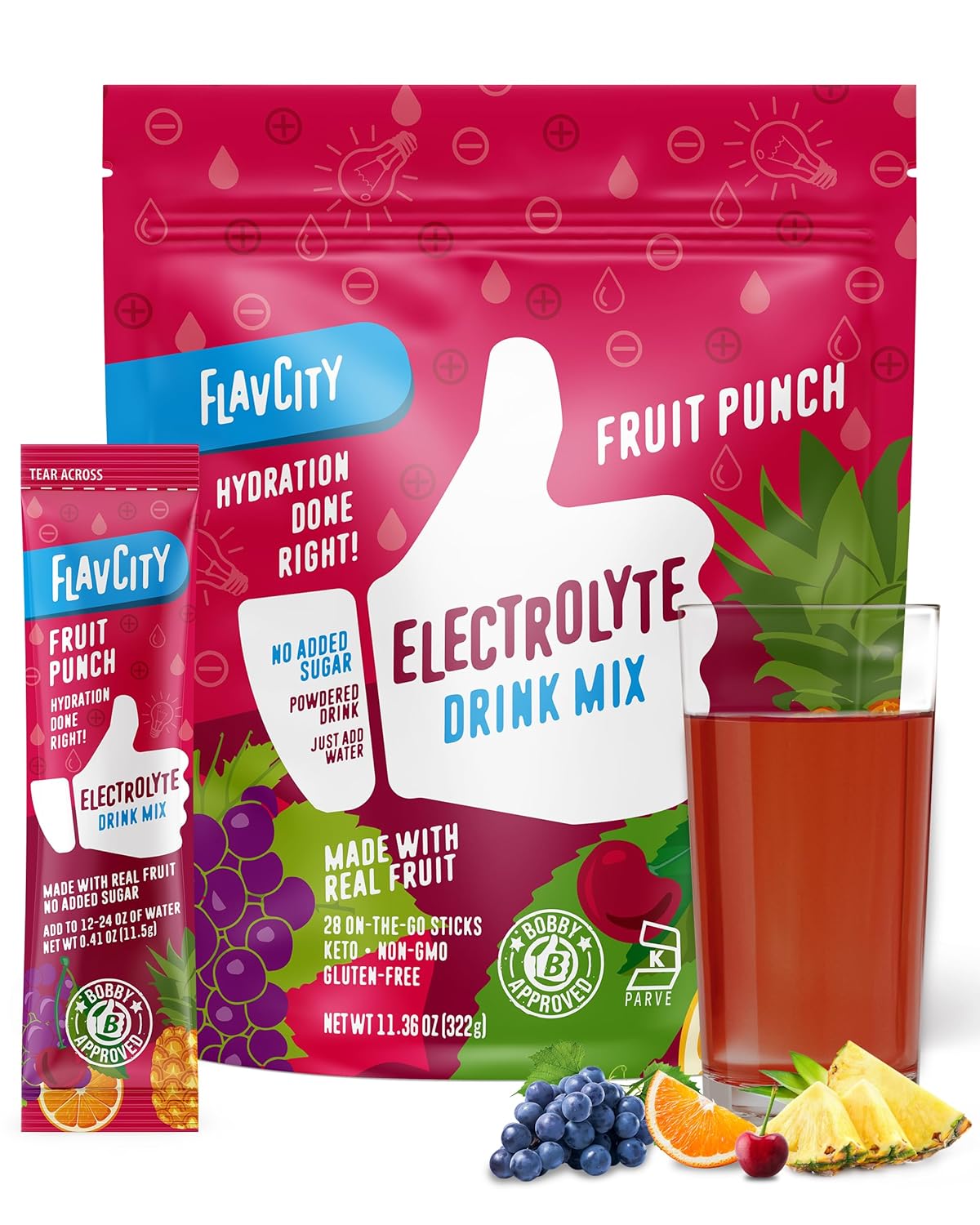 FlavCity Fruit Punch Electrolytes Powder Packets – 28 Hydration Packets – No Added Sugar – Hydration Powder with Real Fruit & Unrefined Sea Salt – Keto & Gluten-Free (28 Stick Packs) FlavCity Fruit Punch Electrolytes Powder Packets – 28 Hydration Packets – No Added Sugar – Hydration Powder with Real Fruit & Unrefined Sea Salt – Keto & Gluten-Free (28 Stick Packs)