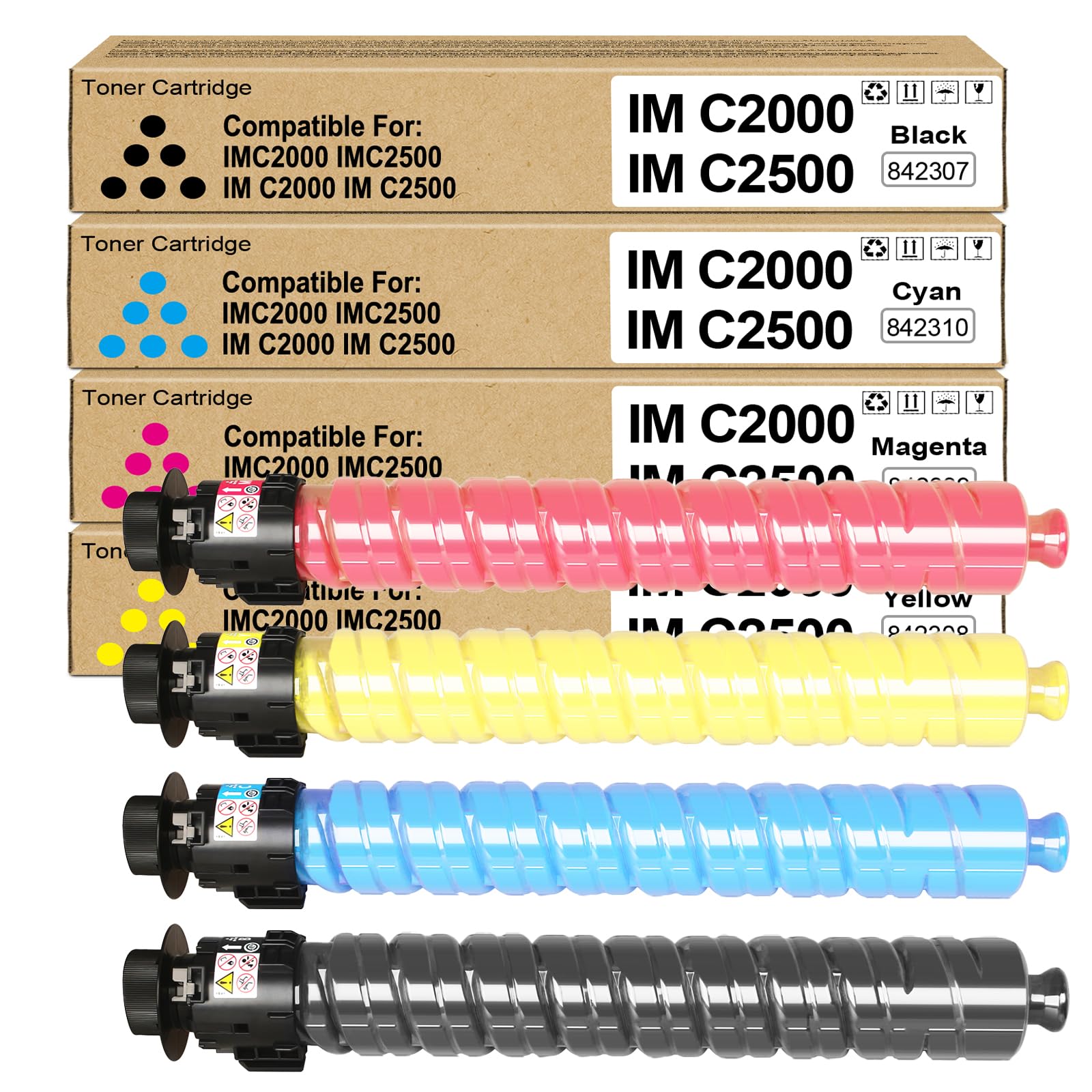 SRITE IMC2000 IMC2500 Toner Cartridges 842307 842308 842309 842310 Replacement for Ricoh Lanier Savin IM C2000 IM C2500 Printer(4 Pack-Black Cyan Magenta Yellow), Small, SR-0013