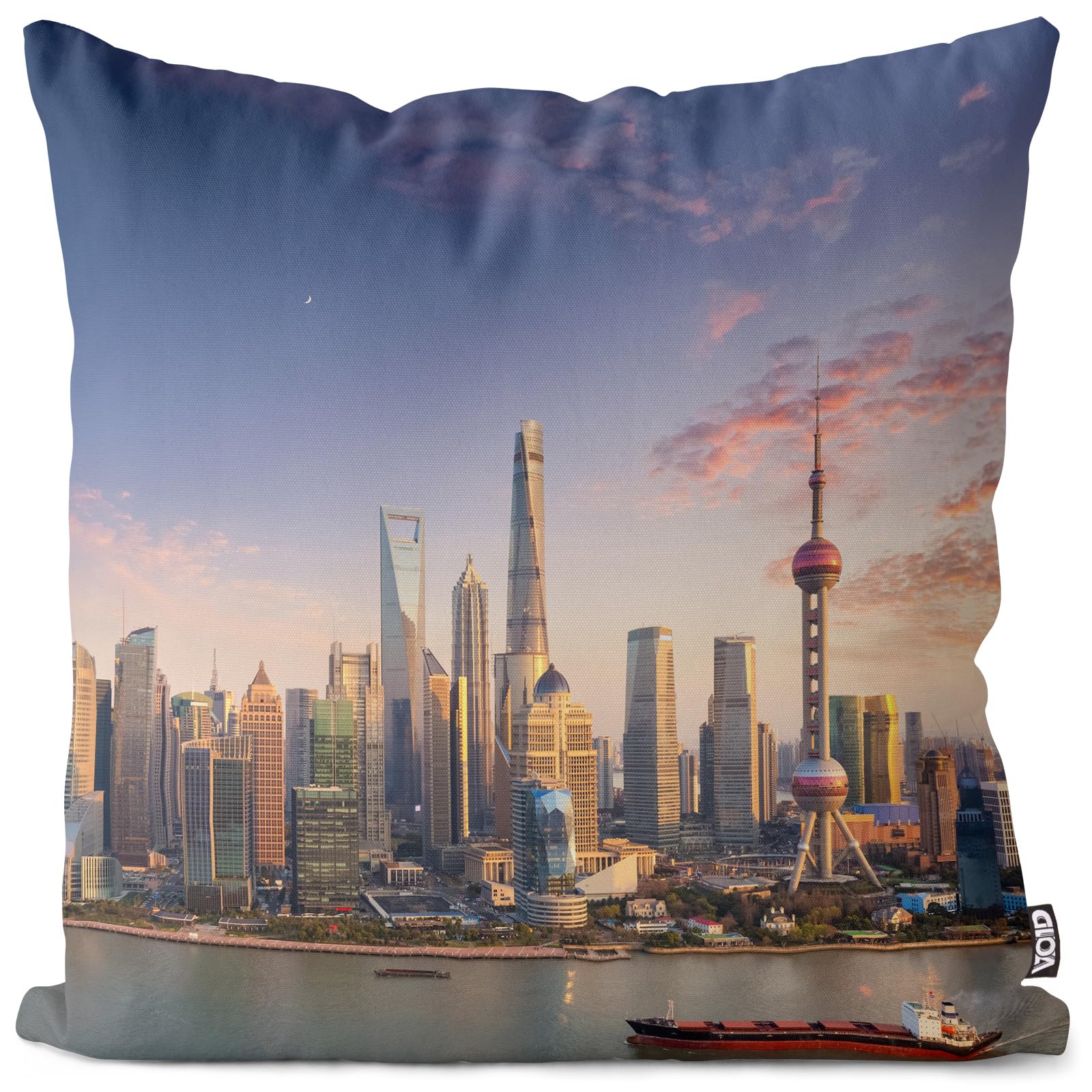 VOID Shanghai City Skyline China Kissenbezug Kissenhülle Polyester wasserfest Outdoor Indoor, Kissen Größe:60 x 60 cm