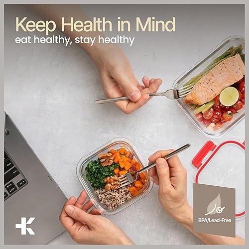 Miniatura 2 de Recipientes de almacenamiento de alimentos de vidrio borosilicato con tapas, 24 piezas, sin BPA, apilables para almuerzo y sobras, aptos para