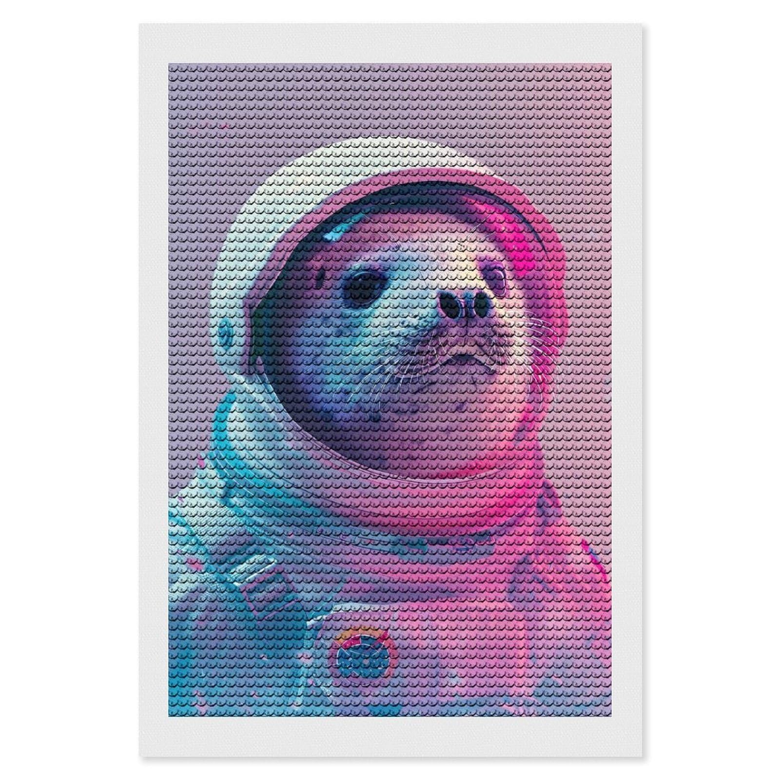 Junmoney Seal Astronaut Diamond Art Kit 8"x12", Creative Leisure Activity, Complete Accessories, Vintage Style Decor, for Women