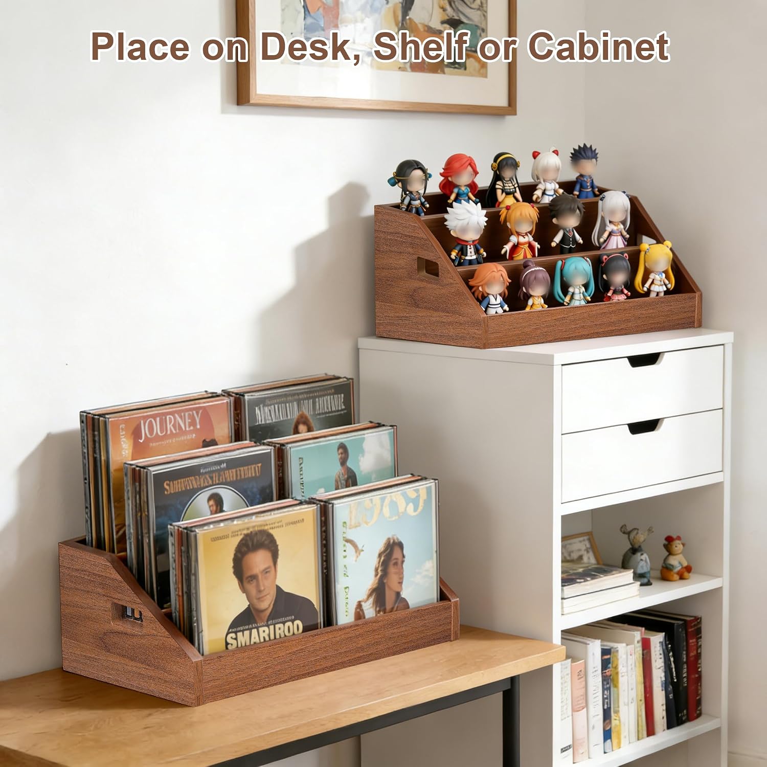 CD Holder,3 Tier CD Storage Rack,Wood CDs DVD Display Stand,CDs Organizer with Handles,Hold Up to 24 Jewel Cases for DVD,Cassette,Tape,Home Office,Music Lovers, Rustic Brown