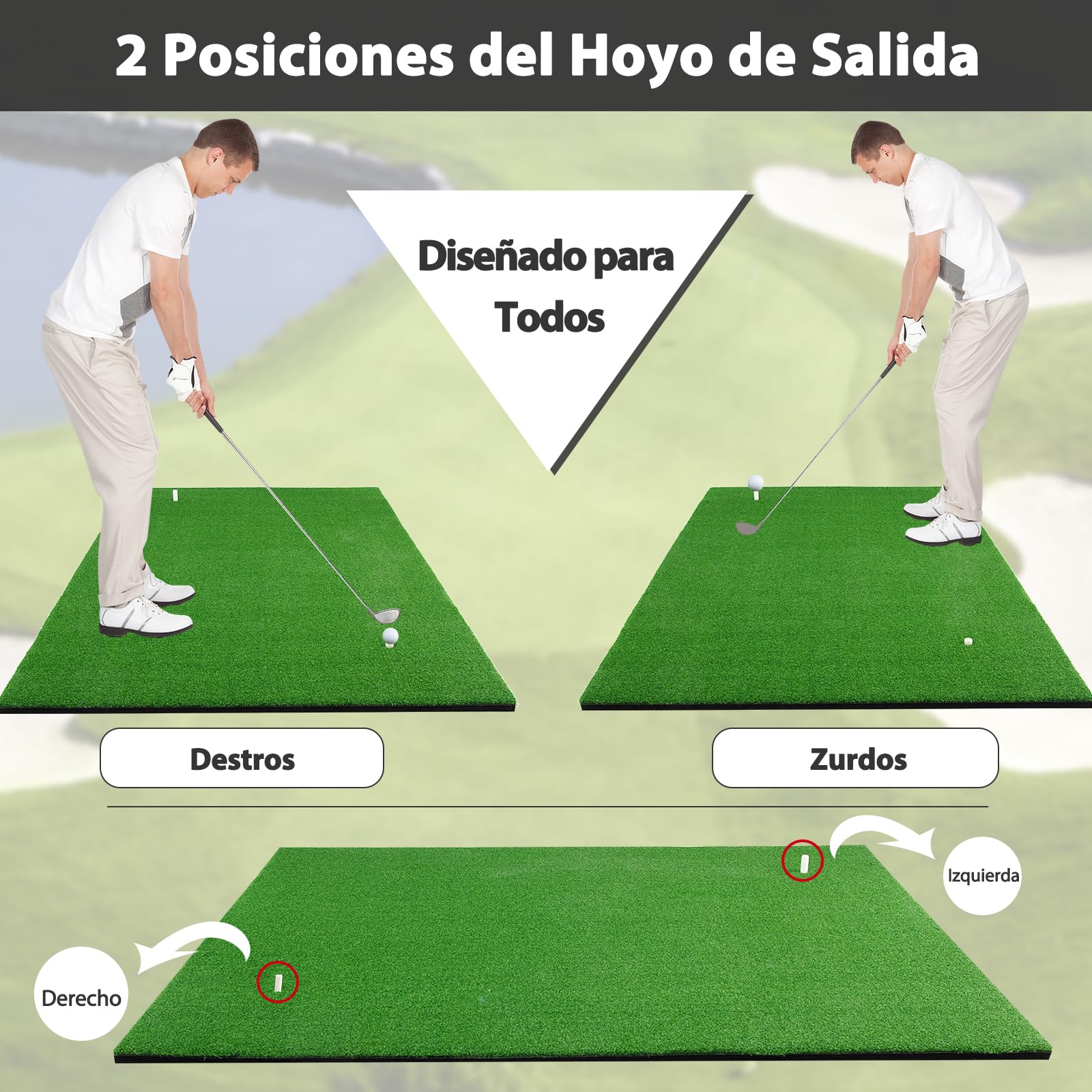 GYMAX Alfombrillas de Golf 150 x 100 cm, Tapete de Golf con 3 Tees de Goma y 2 Posiciones, Césped Artificial de 12 mm, Unisex Adulto