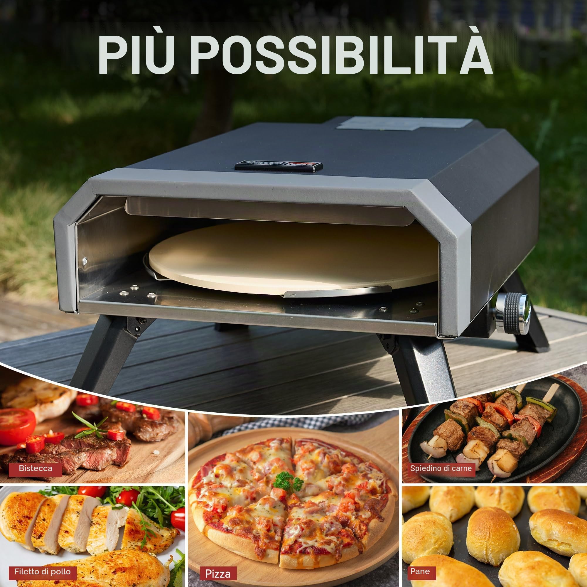 Royal Gourmet Forno per pizza compatto a gas, con pietra per pizza da 4 kW, forno a gas con tubo del gas e regolatore, forno con gambe pieghevoli per campeggio all'aperto