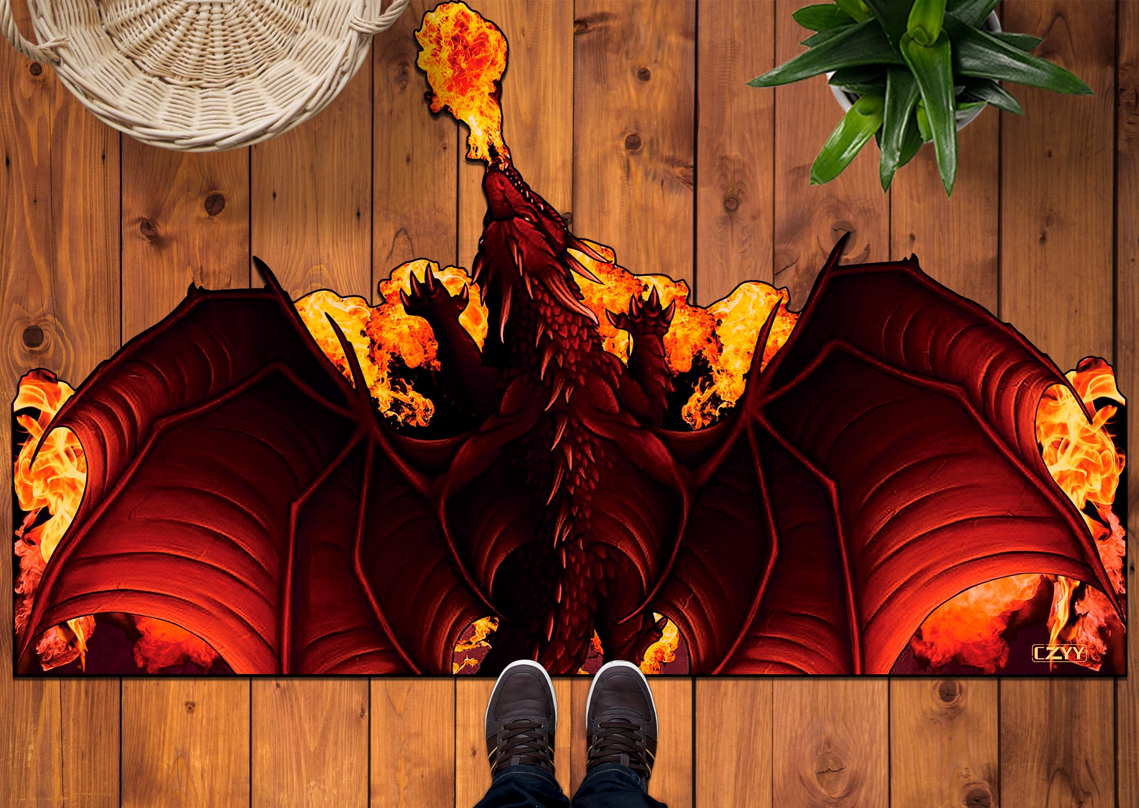CZYY Fire Dragon Bath Rug Microfiber Water Absorbent Anti-Slip Fantasy Bath Mat 55"x33" Unique Gift & Decor for Tabletop RPG Gamers, Dungeons & Dragons Bathroom Accessories
