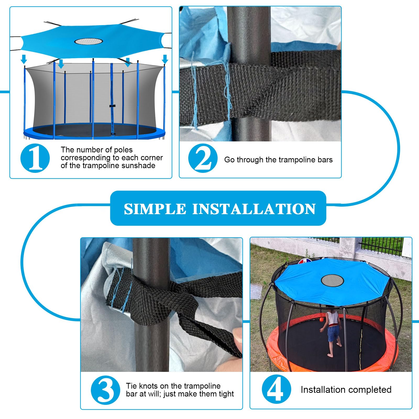 Copertura per tenda trampolino, protezione solare con 8 aste, copertura parasole Ø 305 cm, impermeabile Oxford, anti-UV per parchi giochi
