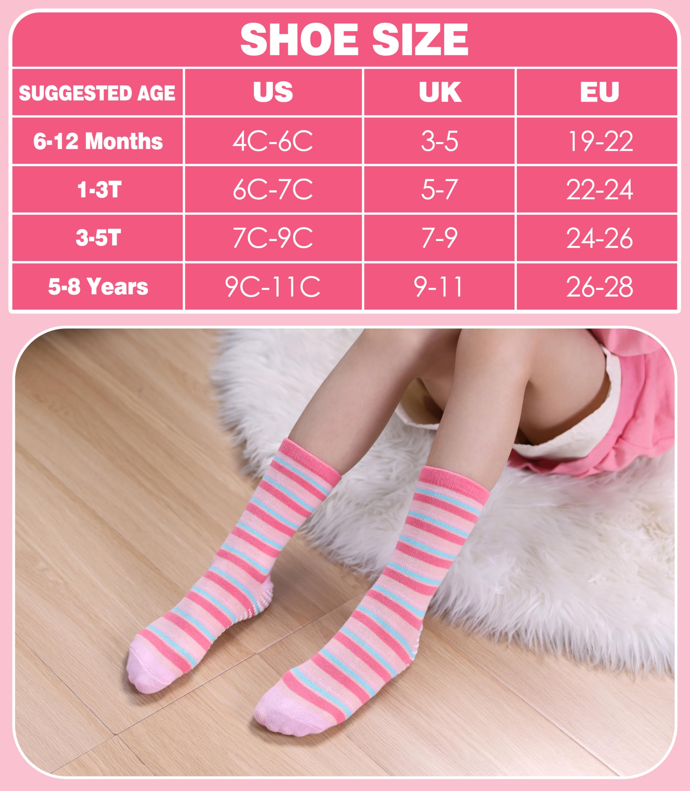 Calcetines antideslizantes para niñas pequeñas, calcetines de algodón con pinzas, 12 pares