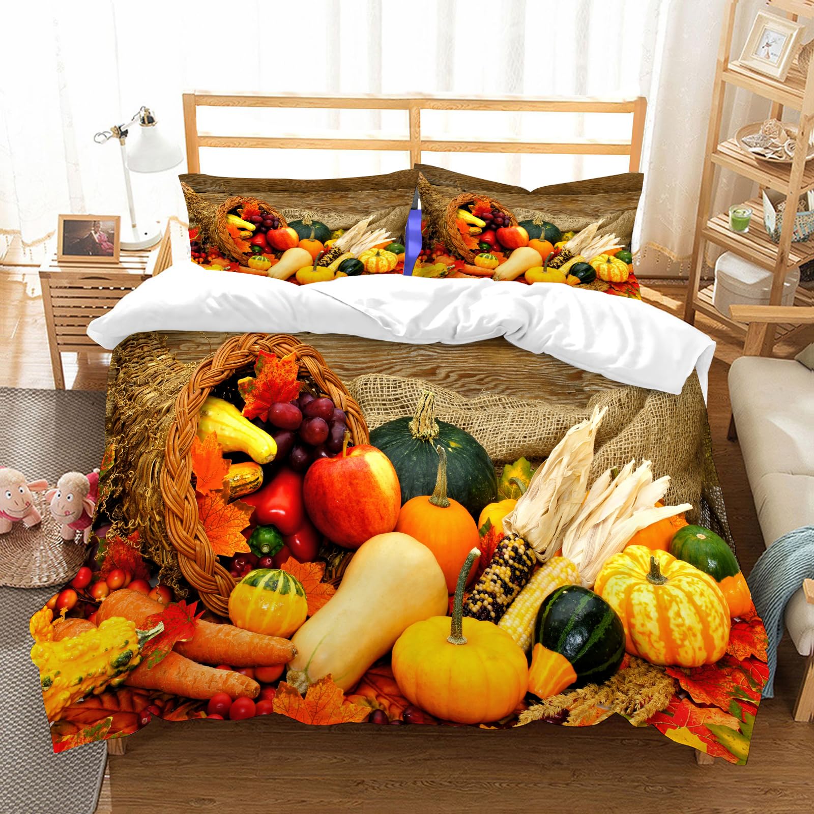 Parure de lit Thanksgiving 178x208 en microfibre pour embellir votre chambre en automne