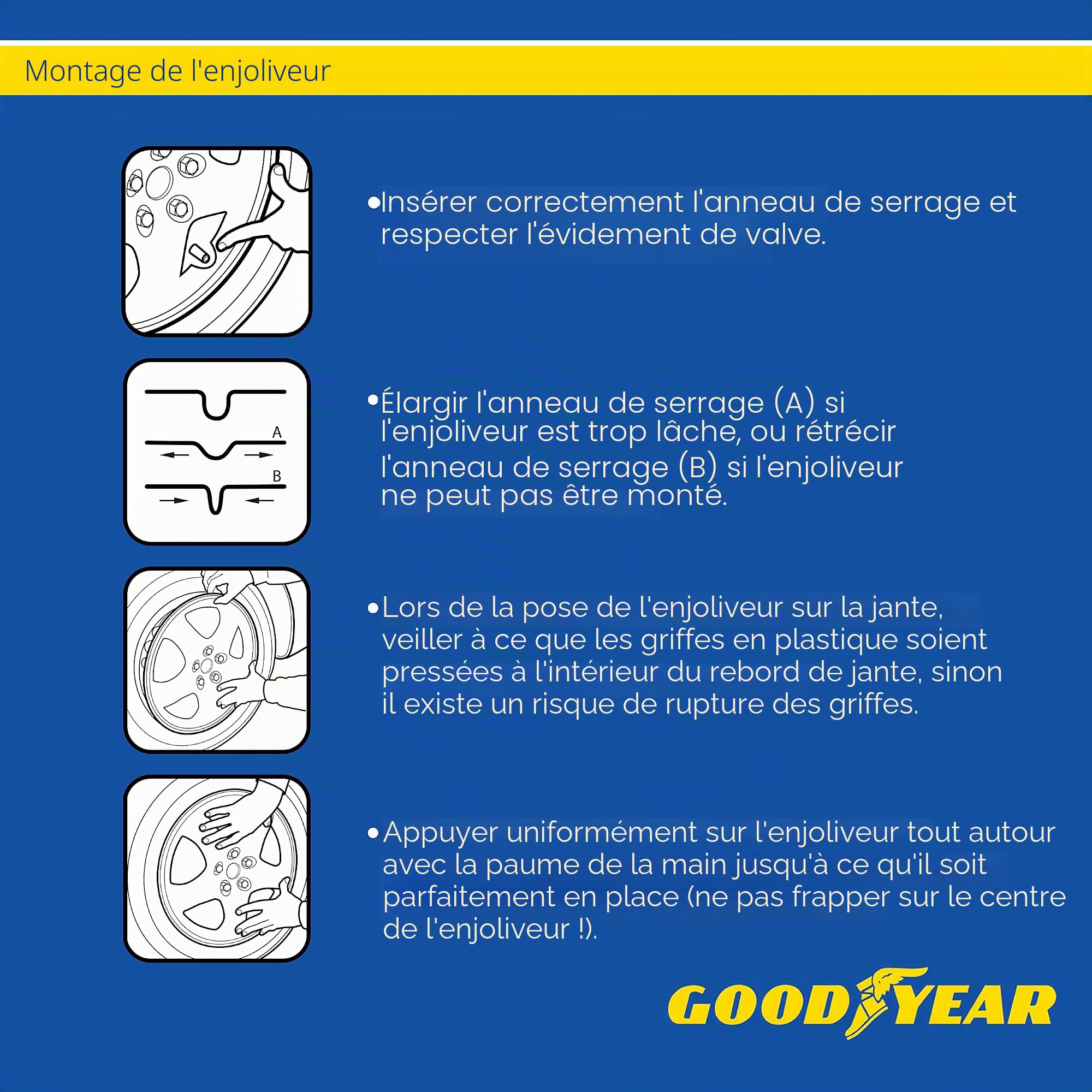 Goodyear Lot de 4 enjoliveurs pour Voiture « Memphis Carbon » Noir/argenté 38,10 cm