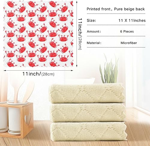 Miniatura 4 de linqin Red Cute Crabs Soft Decorative Microfiber Dish Drying Towel Fast Drying 6 Pack Microfiber Drying Towels for Car Detailing Reusable for