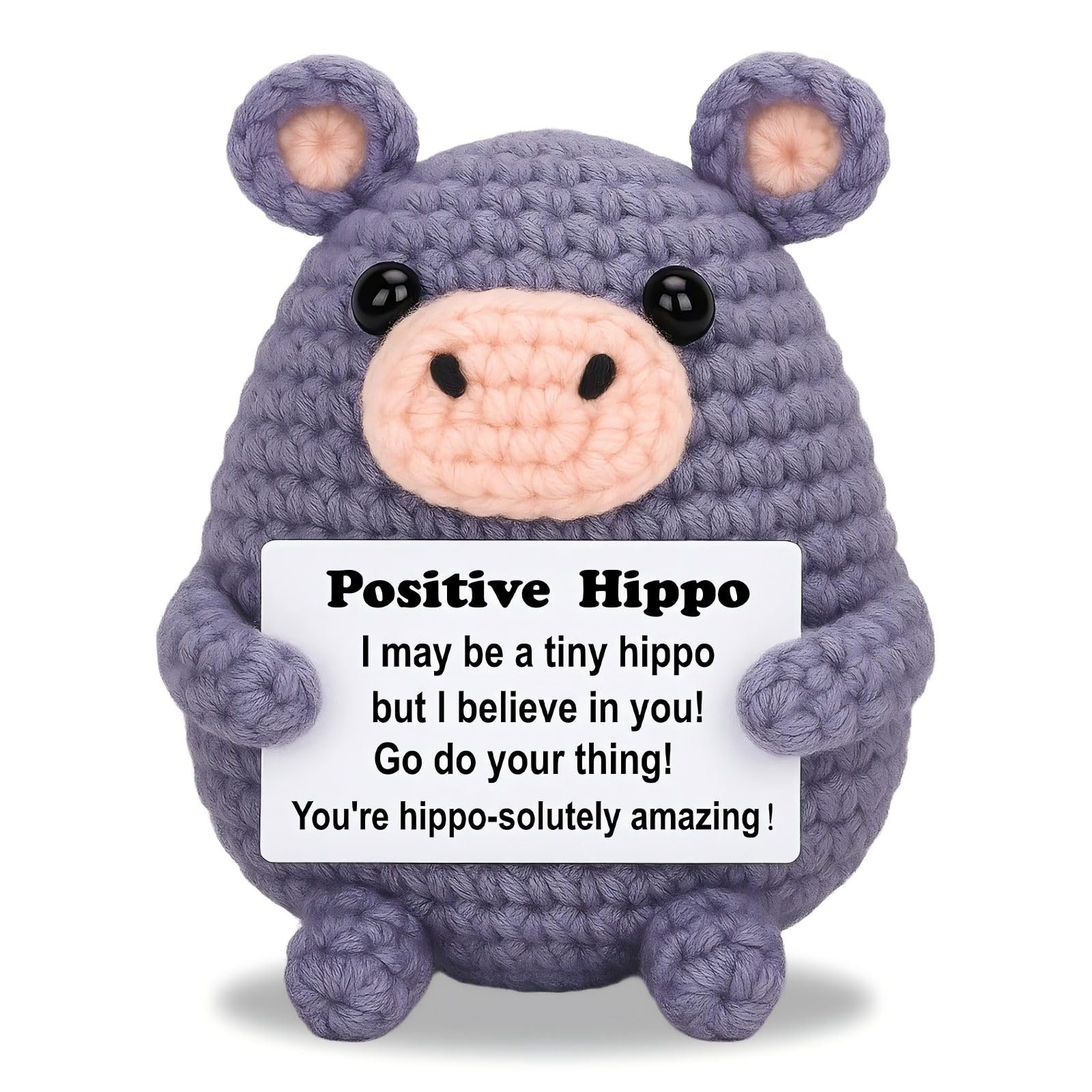 LUMIREX Positive Emotional Support Hippo, Handmade Mini Crochet Animal Toy Figure, Soft Yarn Hippo Gifts for Men, Cute Desk Companion for Home, Office, Travel, Encouragement Gift for Adults