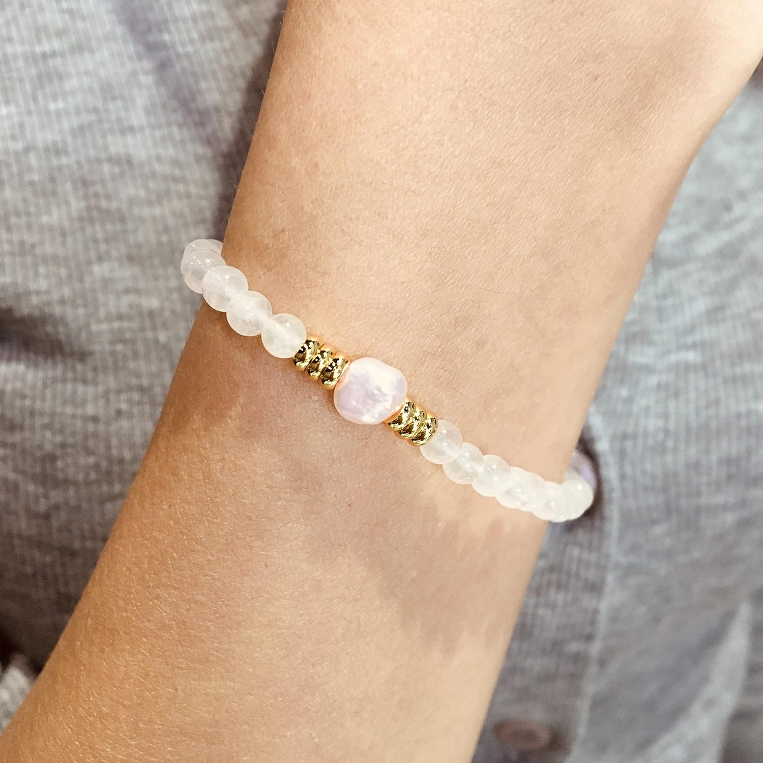 Stretch Bracelets made with Genuine Pink Cultured Freshwater (5.5-6mm) Baroque Pearls, Rose Quartz and Gold-toned Accents in Various Sizes (6.5, 7, 7.5, 8 inches) (Sold Individually or as a Set)