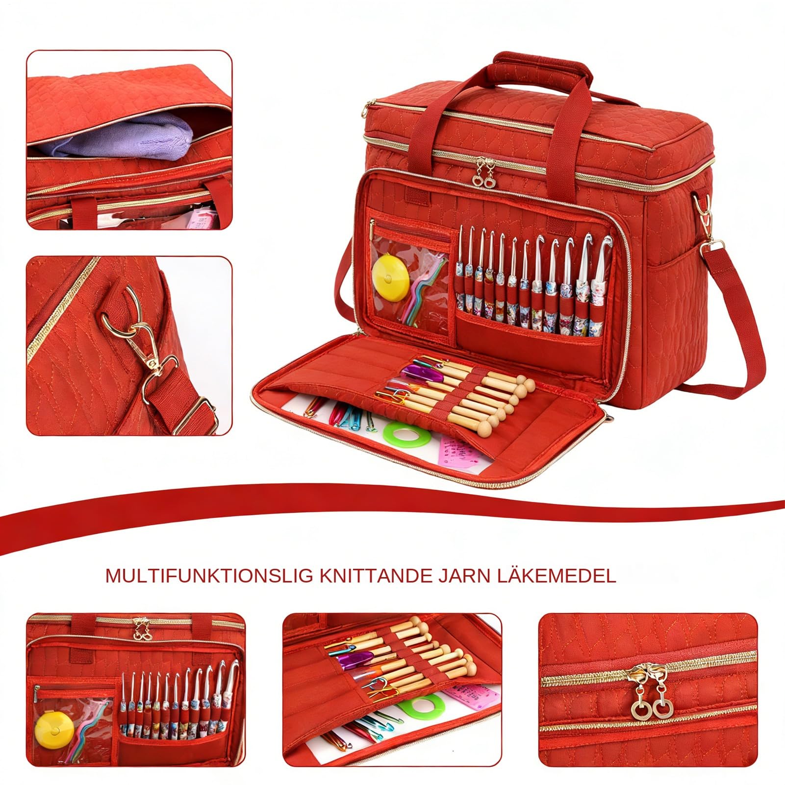 Borsa per Filati Borsa Tote a Tracolla Regolabile e Portatile | Grande Borsa per Maglia e Uncinetto per Donne, Mamme, Appassionate di Fai da Te, Ferri, e Trasferte