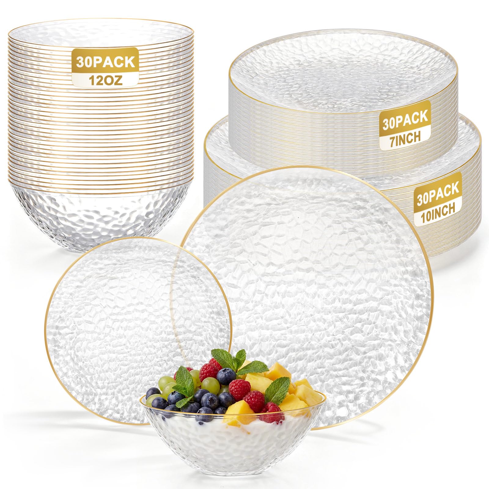 Havawish 90 Pcs Clear Plates & Bowls - 30 Guests -1