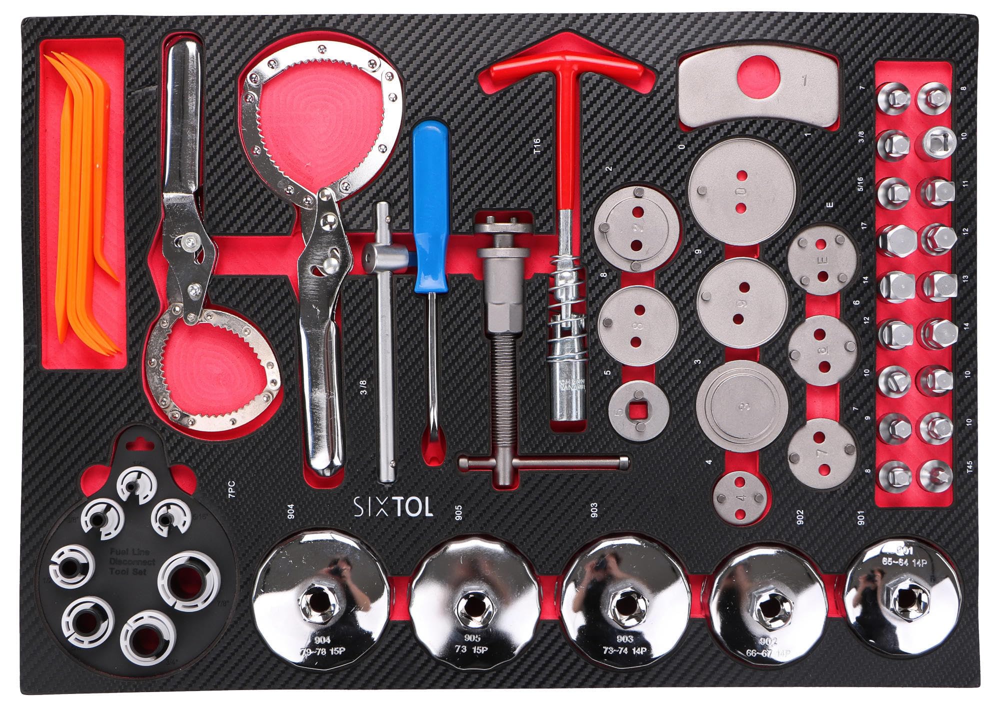 Mechanic Tool Tray 10 | Módulo de Herramientas 52 Piezas | Reajuste de pistón de Freno, Herramienta de Filtro de Aceite y Adaptador de línea, Inserto EVA para Carro de Taller