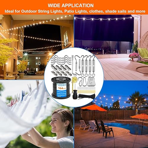 Miniatura 7 de GA1FSL Kit de cadena de luces para colgar, guía de cable de 164 pies y accesorios para colgar para luces de cadena al aire libre, luces de terraza y