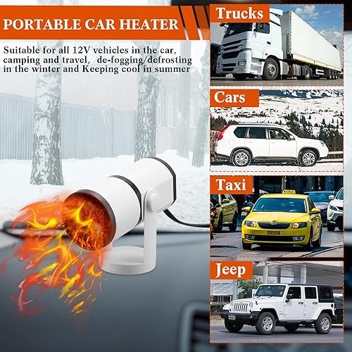 Miniatura 7 de Datanly Calentador portátil de automóvil de 12 V que se conecta al encendedor de cigarrillos, descongelador para parabrisas de automóvil, 150 W,