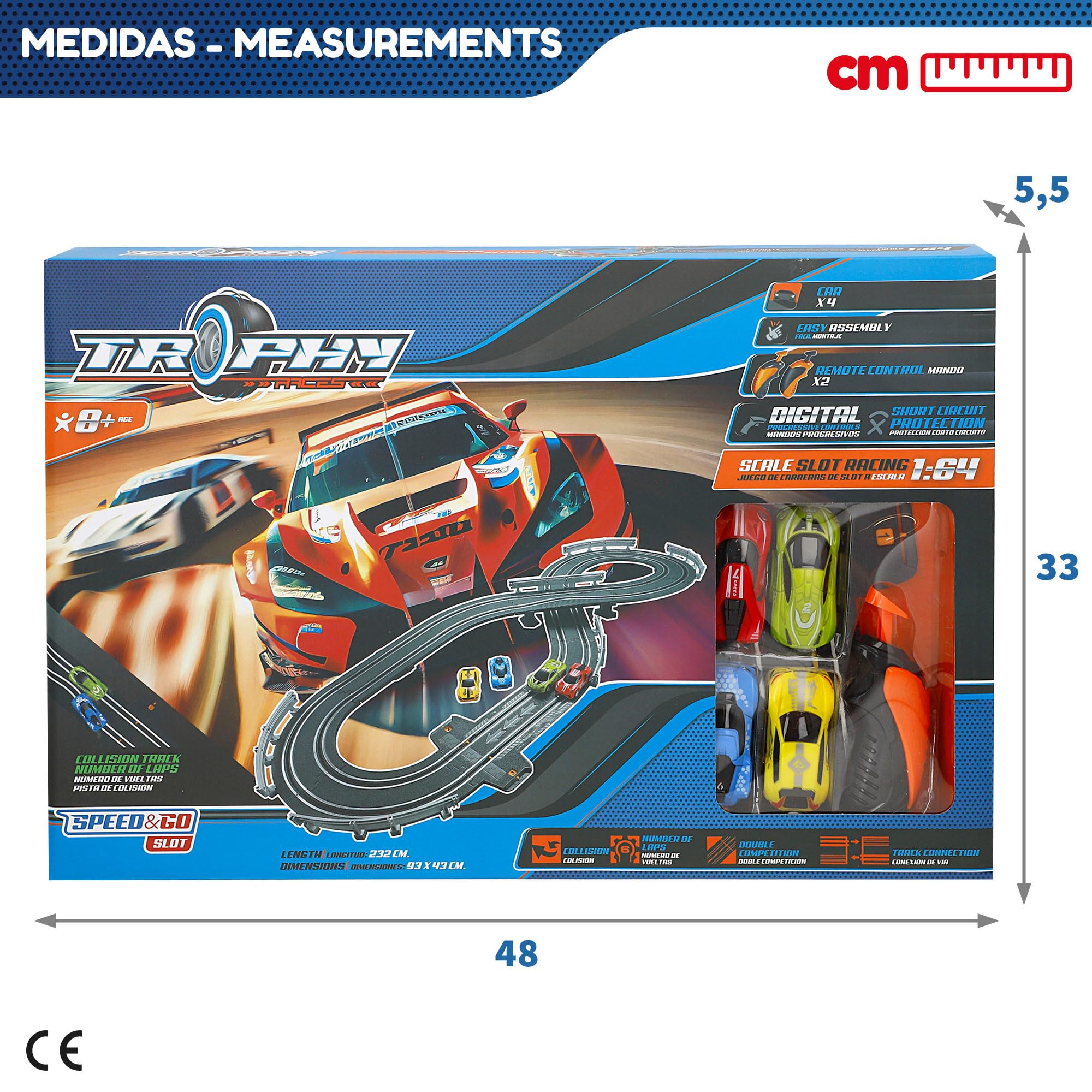 Colorbaby Speed & Go 47521 Piste de Course électrique, 2 Voitures, échelle 1:64, Taille 93 x 43 cm, Longueur 232 cm, Pistes de Voiture pour Enfants, Voiture radiocommandée, Circuit de Course, 8 Ans